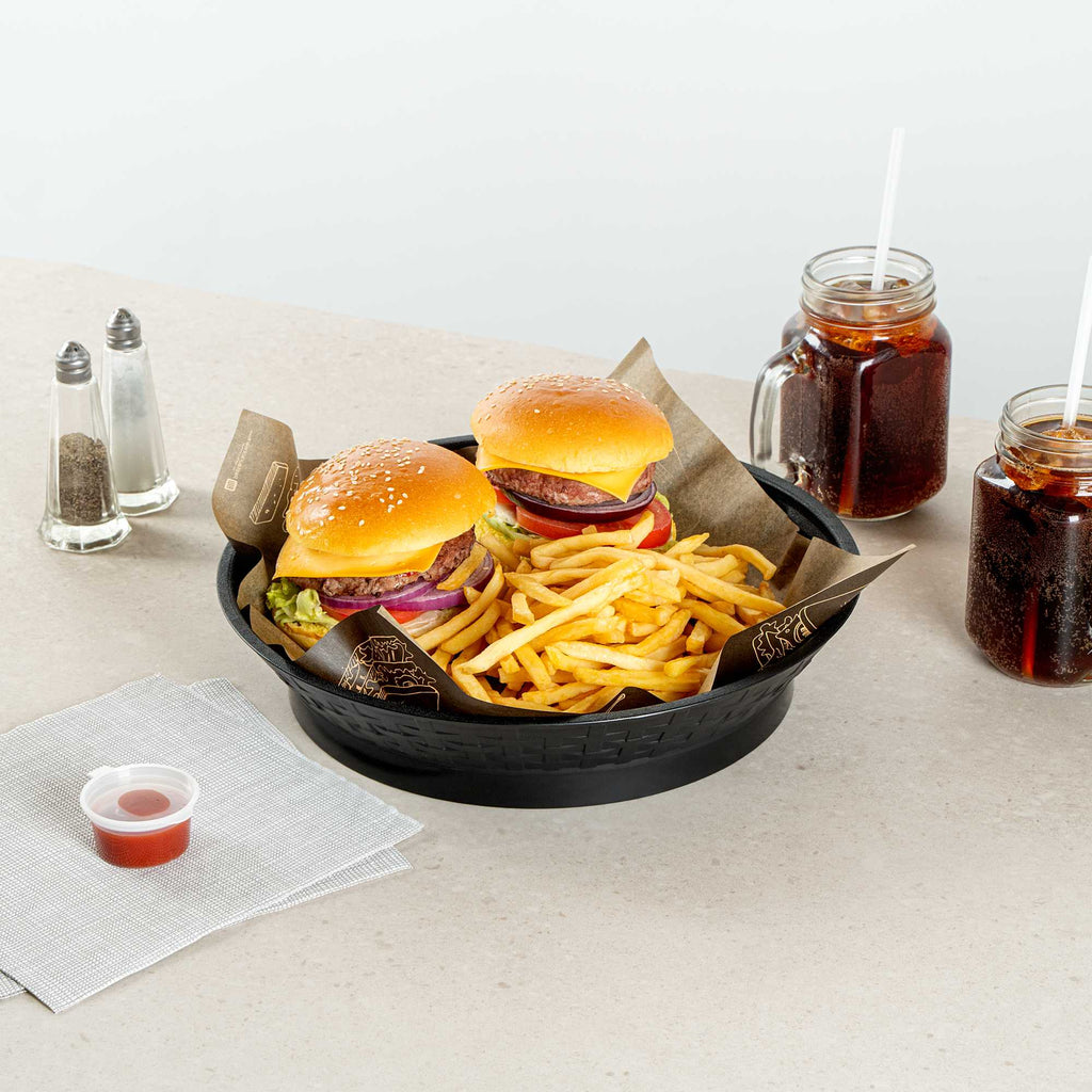 Chef 101 Round Black Plastic Diner Platter - with Base - 12" x 12" x 2 1/4" - 10 count box