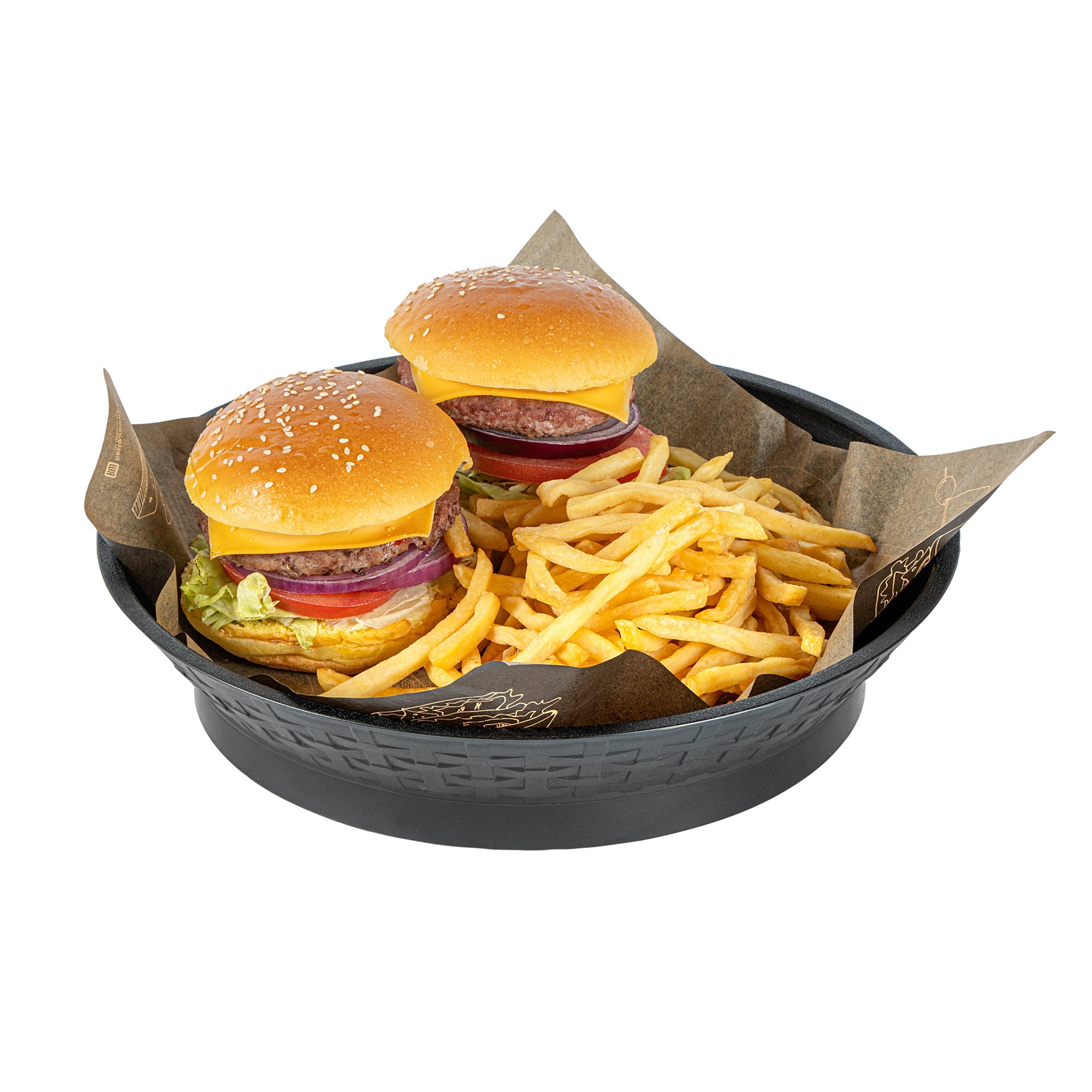 Chef 101 Round Black Plastic Diner Platter - with Base - 12" x 12" x 2 1/4" - 100 count box