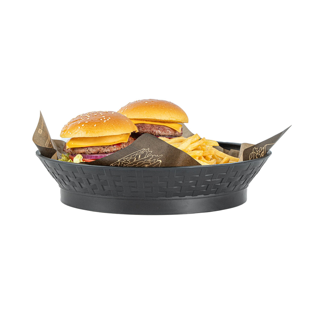 Chef 101 Round Black Plastic Diner Platter - with Base - 12" x 12" x 2 1/4" - 100 count box