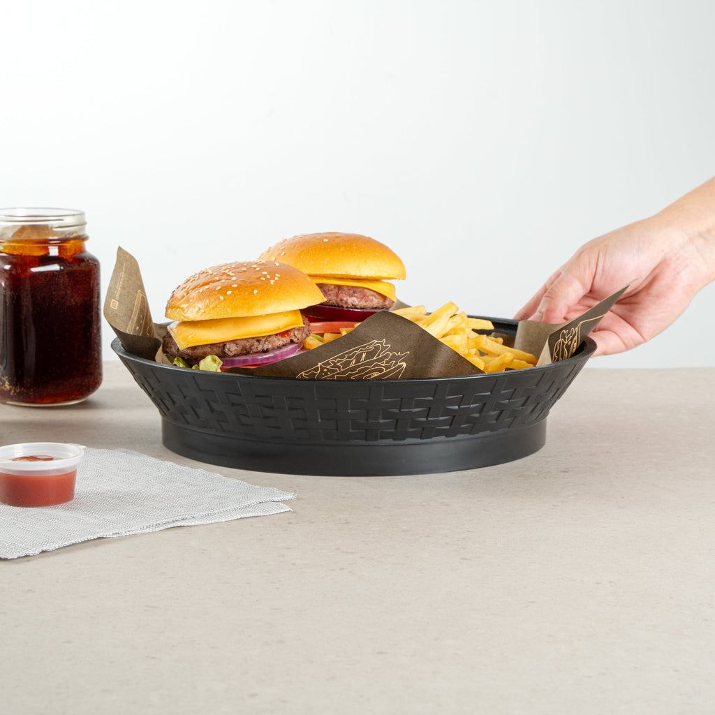 Chef 101 Round Black Plastic Diner Platter - with Base - 12" x 12" x 2 1/4" - 100 count box