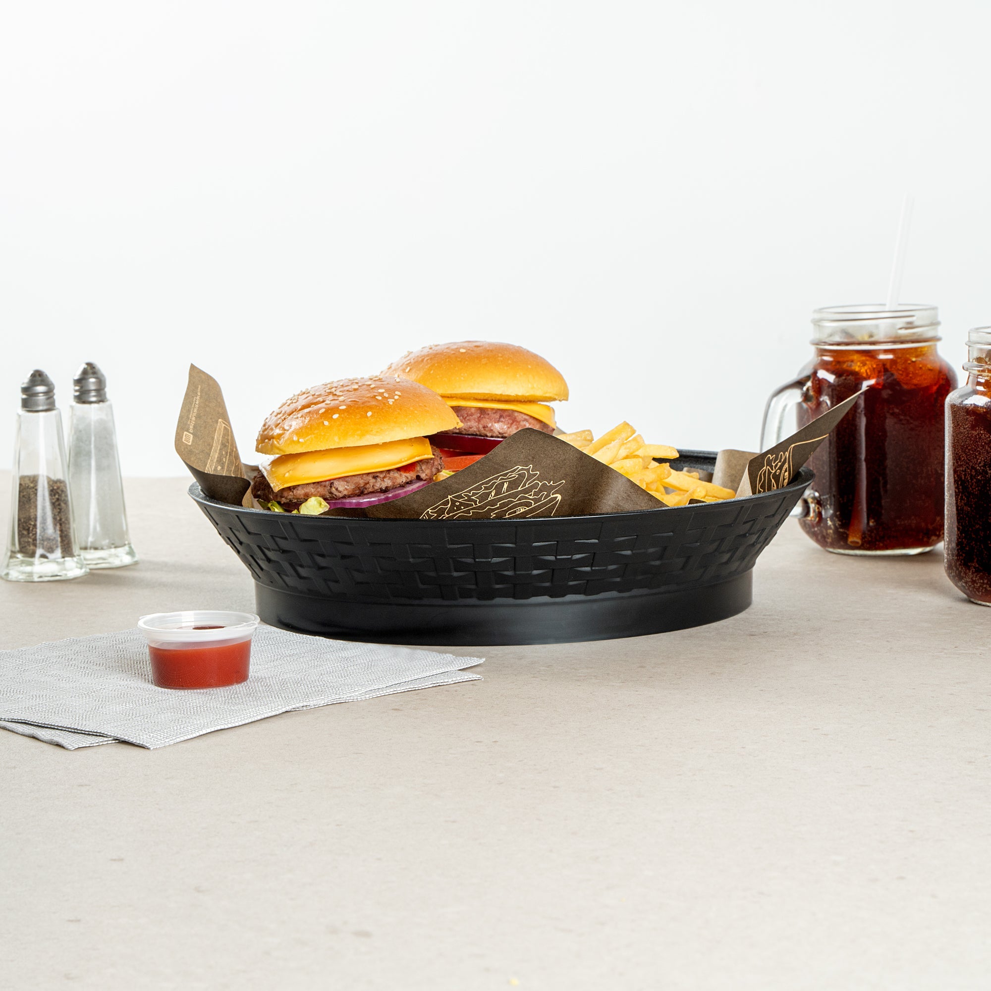 Chef 101 Round Black Plastic Diner Platter - with Base - 12" x 12" x 2 1/4" - 100 count box