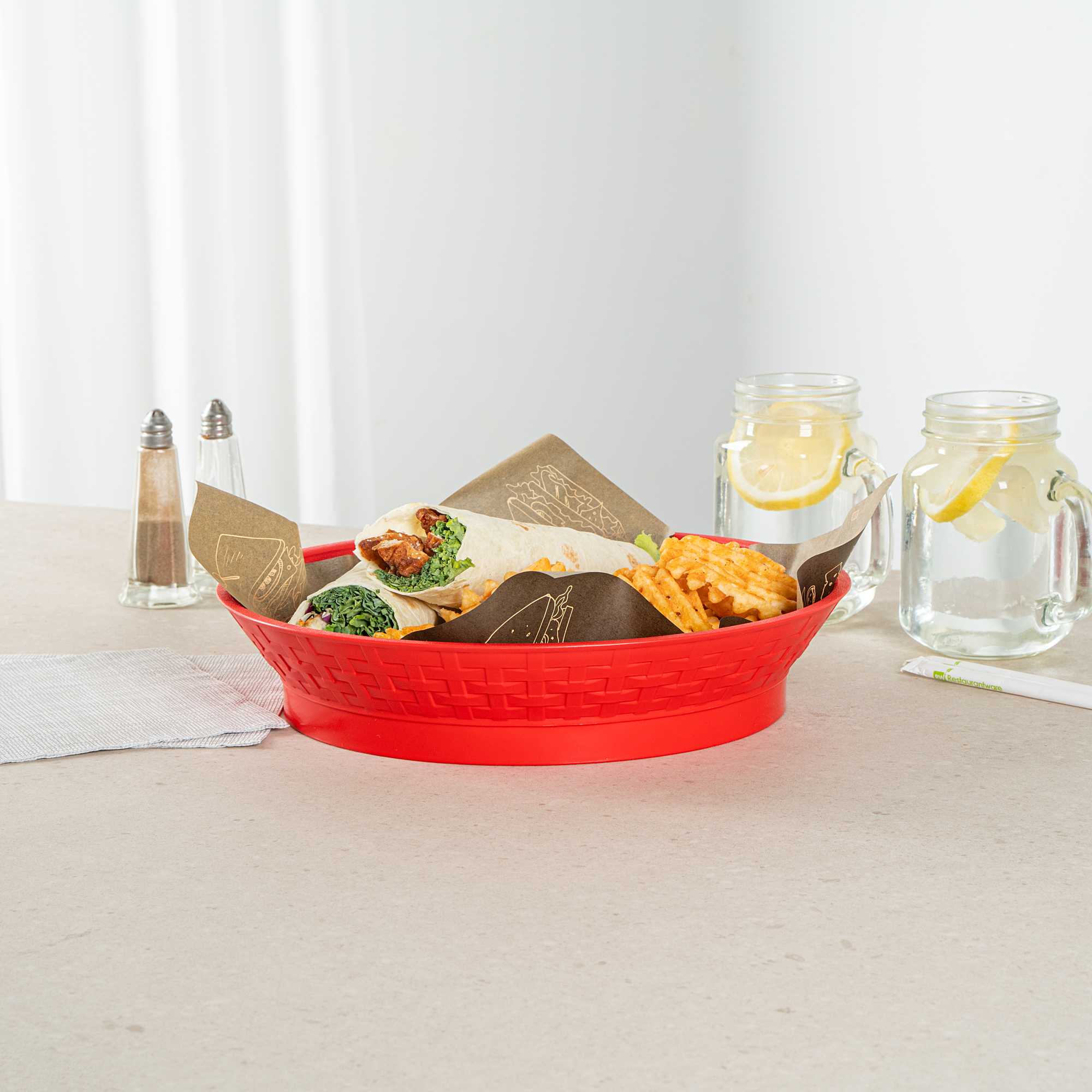Chef 101 Round Red Plastic Diner Platter - with Base - 12" x 12" x 2 1/4" - 10 count box