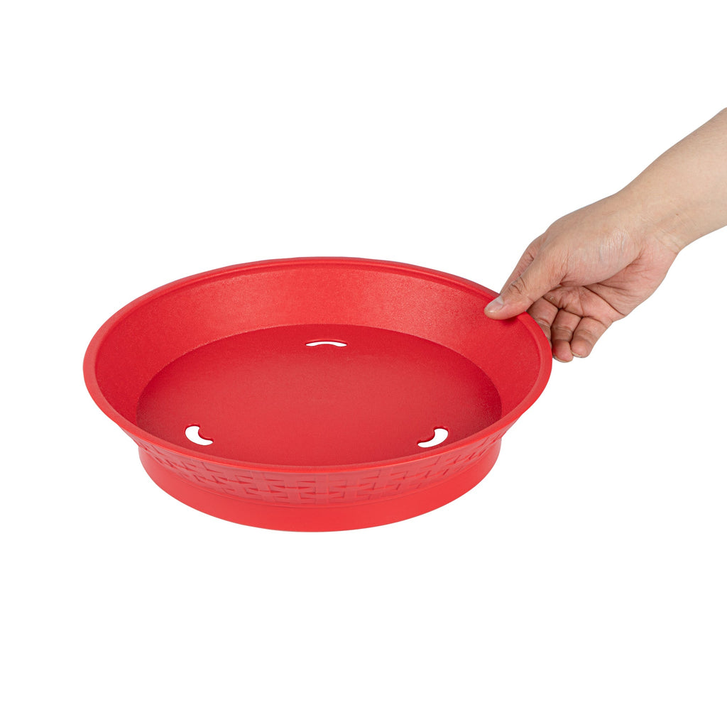 Chef 101 Round Red Plastic Diner Platter - with Base - 12" x 12" x 2 1/4" - 100 count box