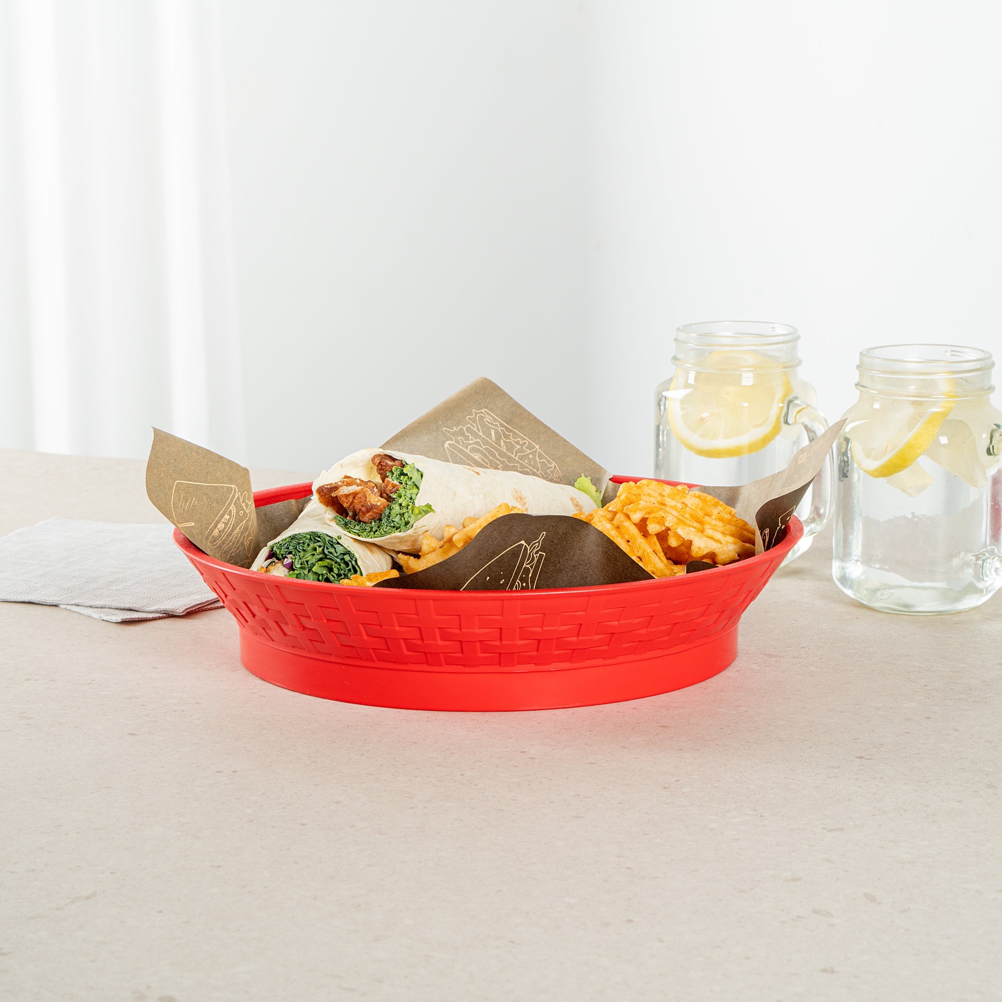 Chef 101 Round Red Plastic Diner Platter - with Base - 12" x 12" x 2 1/4" - 100 count box