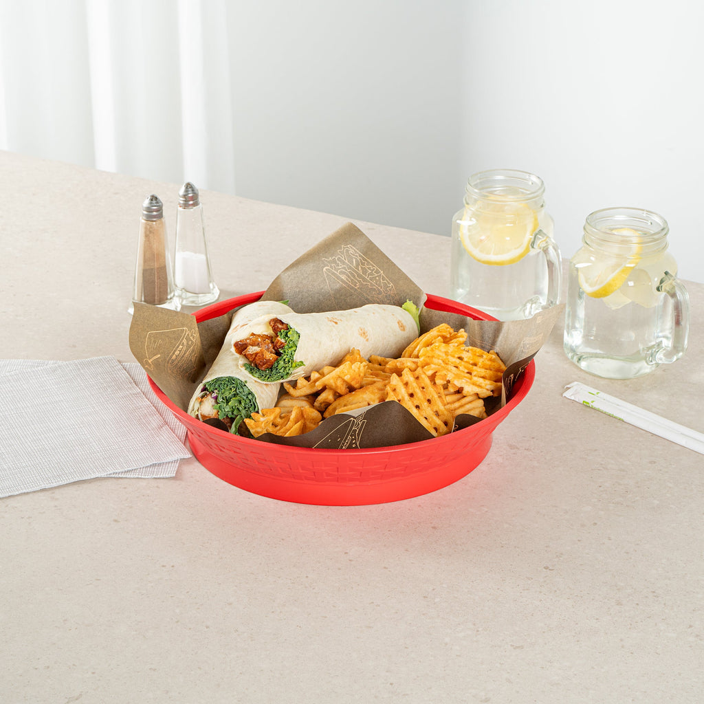 Chef 101 Round Red Plastic Diner Platter - with Base - 12" x 12" x 2 1/4" - 100 count box