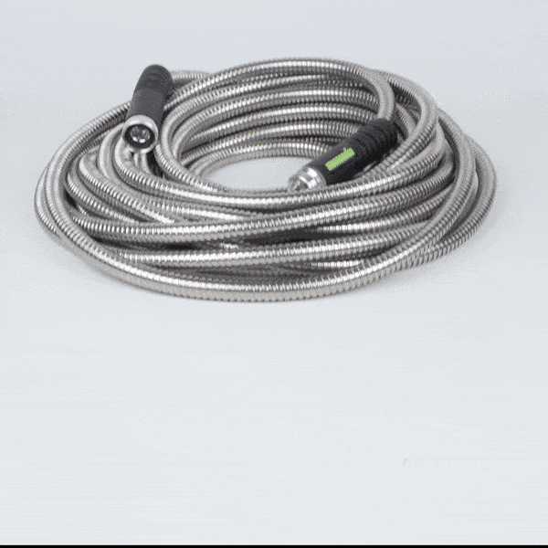 Handy Tek Stainless Steel Garden Hose - Heavy-Duty, Flexible, with 10 Function Nozzle - 50' - 1 count box