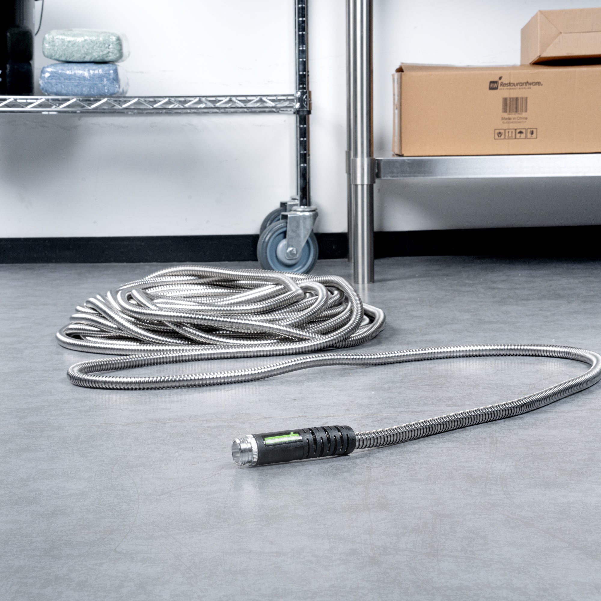 Handy Tek Stainless Steel Garden Hose - Heavy-Duty, Flexible, with 10 Function Nozzle - 100' - 1 count box