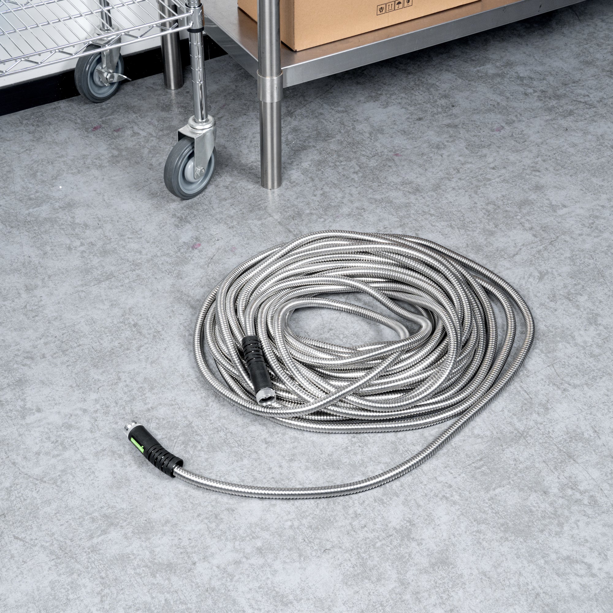 Handy Tek Stainless Steel Garden Hose - Heavy-Duty, Flexible, with 10 Function Nozzle - 100' - 1 count box