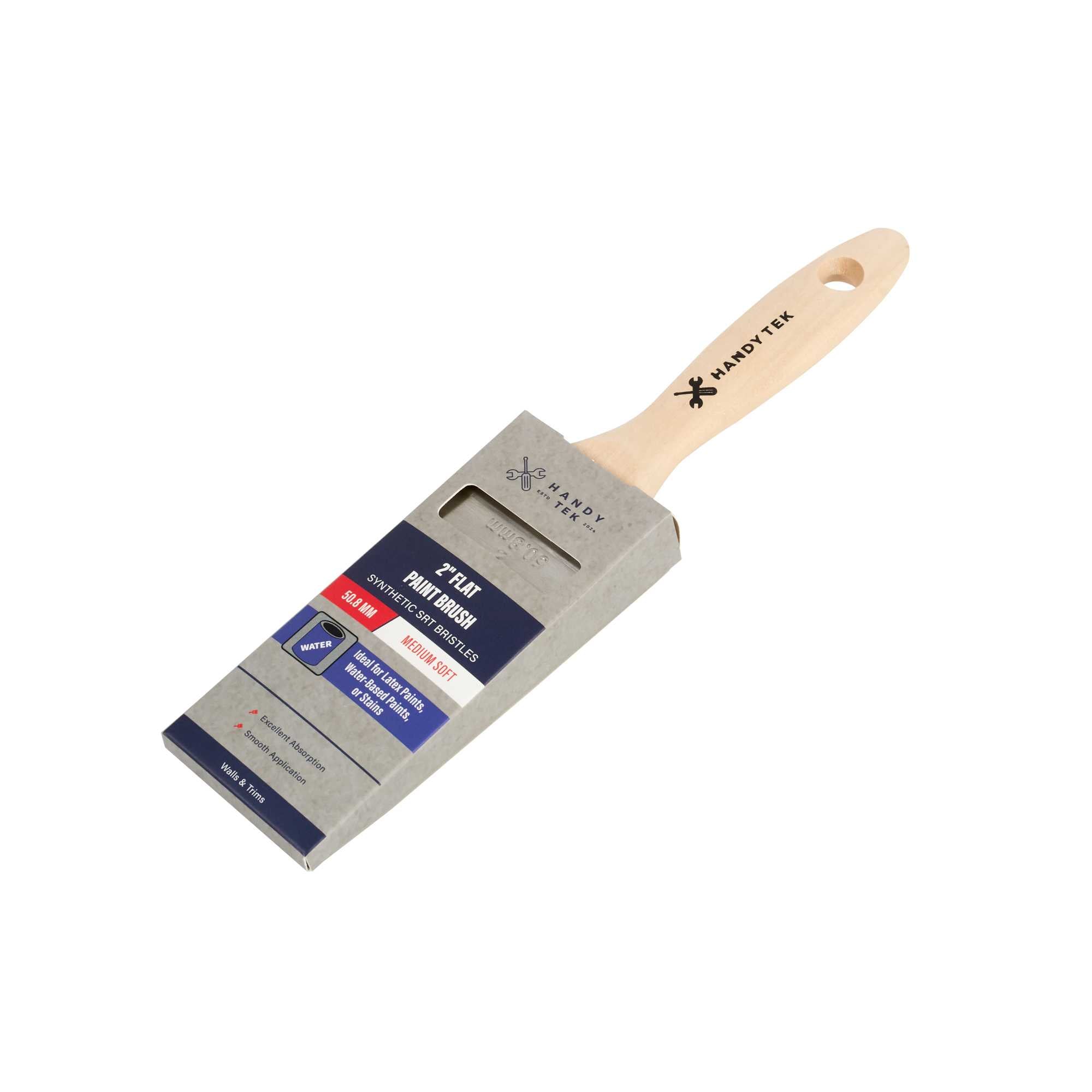 Handy Tek Synthetic Polyester Paint Brush - Flat, Beaver Tail - 2" - 1 count box