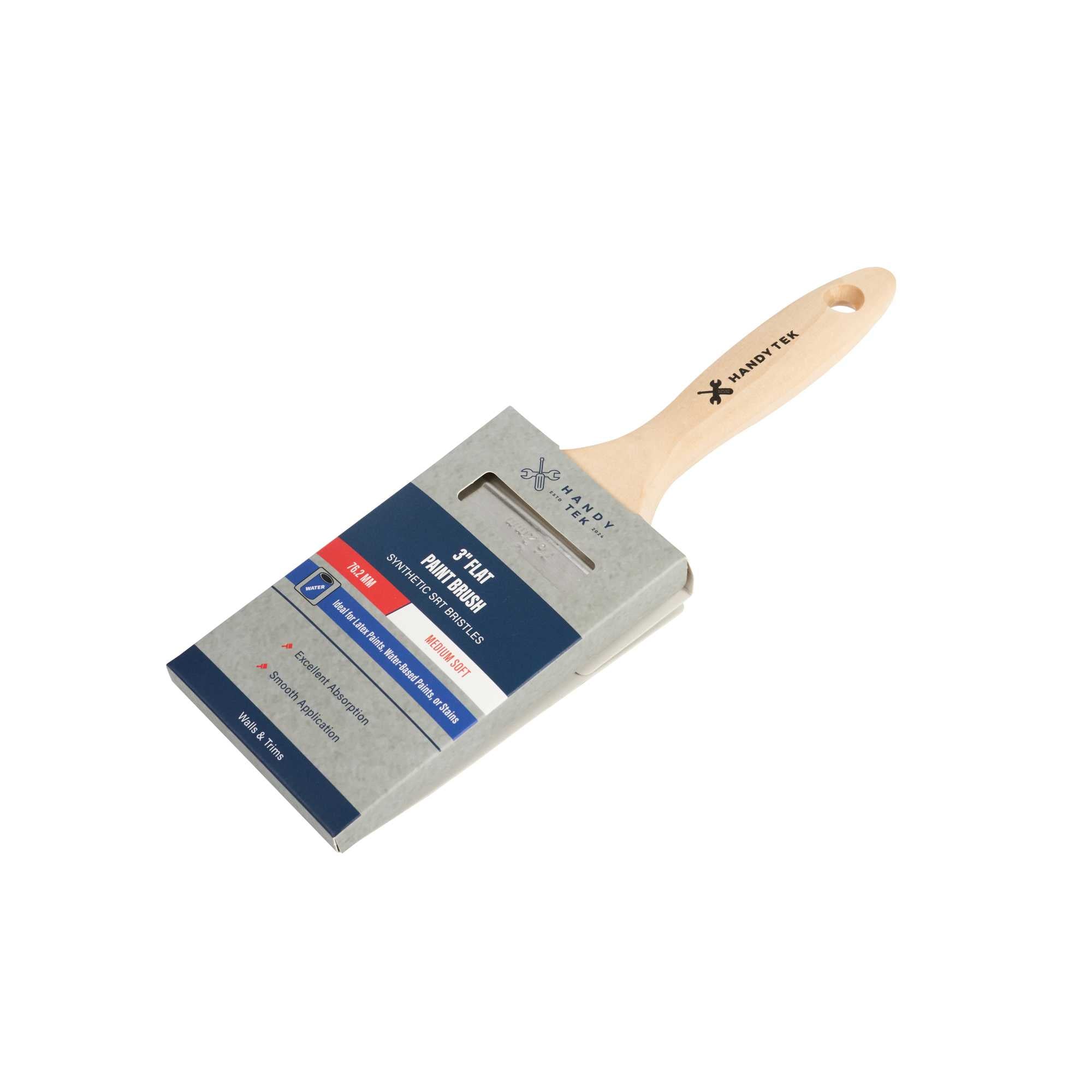 Handy Tek Synthetic Polyester Paint Brush - Flat, Beaver Tail - 3" - 6 count box