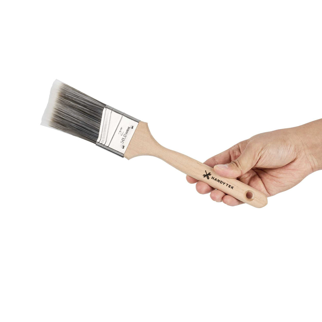 Handy Tek Synthetic Polyester Paint Brush - Angled, Long Handle - 2" - 6 count box