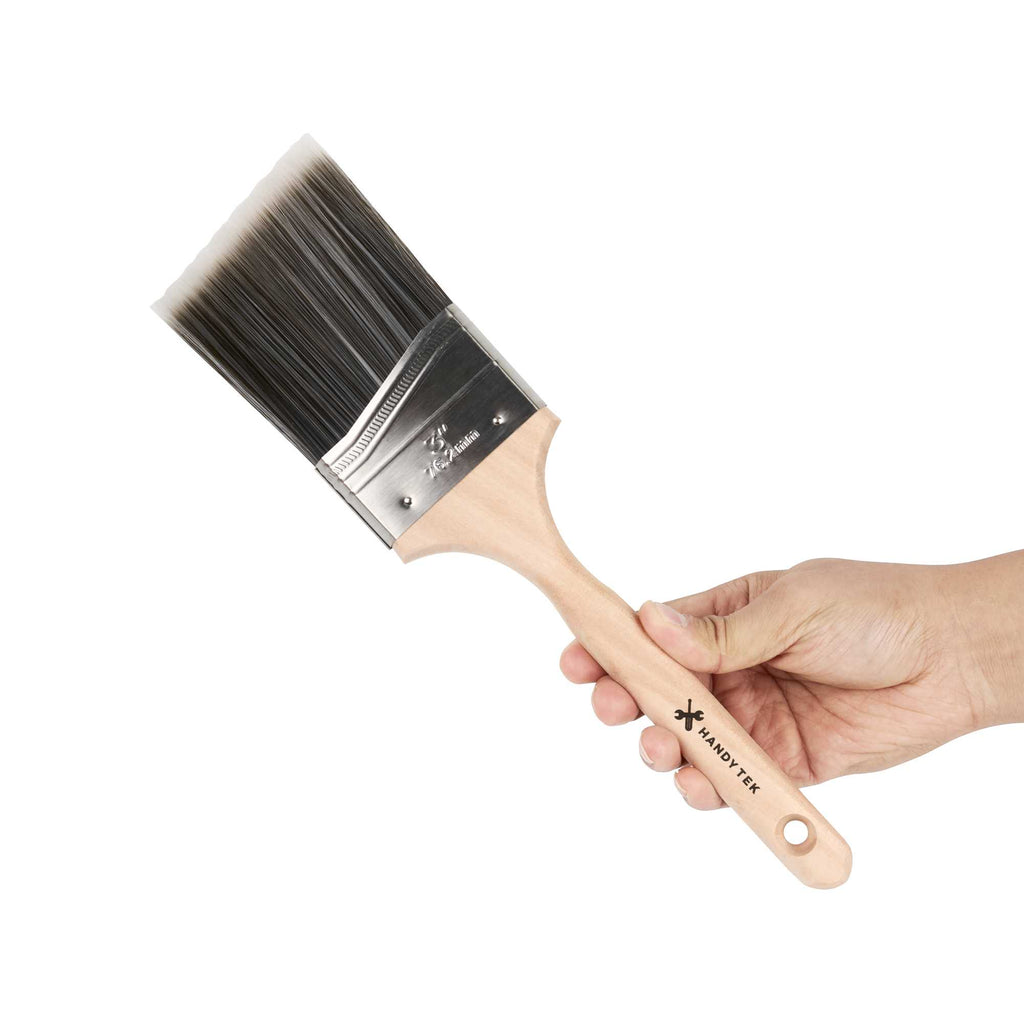 Handy Tek Synthetic Polyester Paint Brush - Angled, Long Handle - 3" - 6 count box