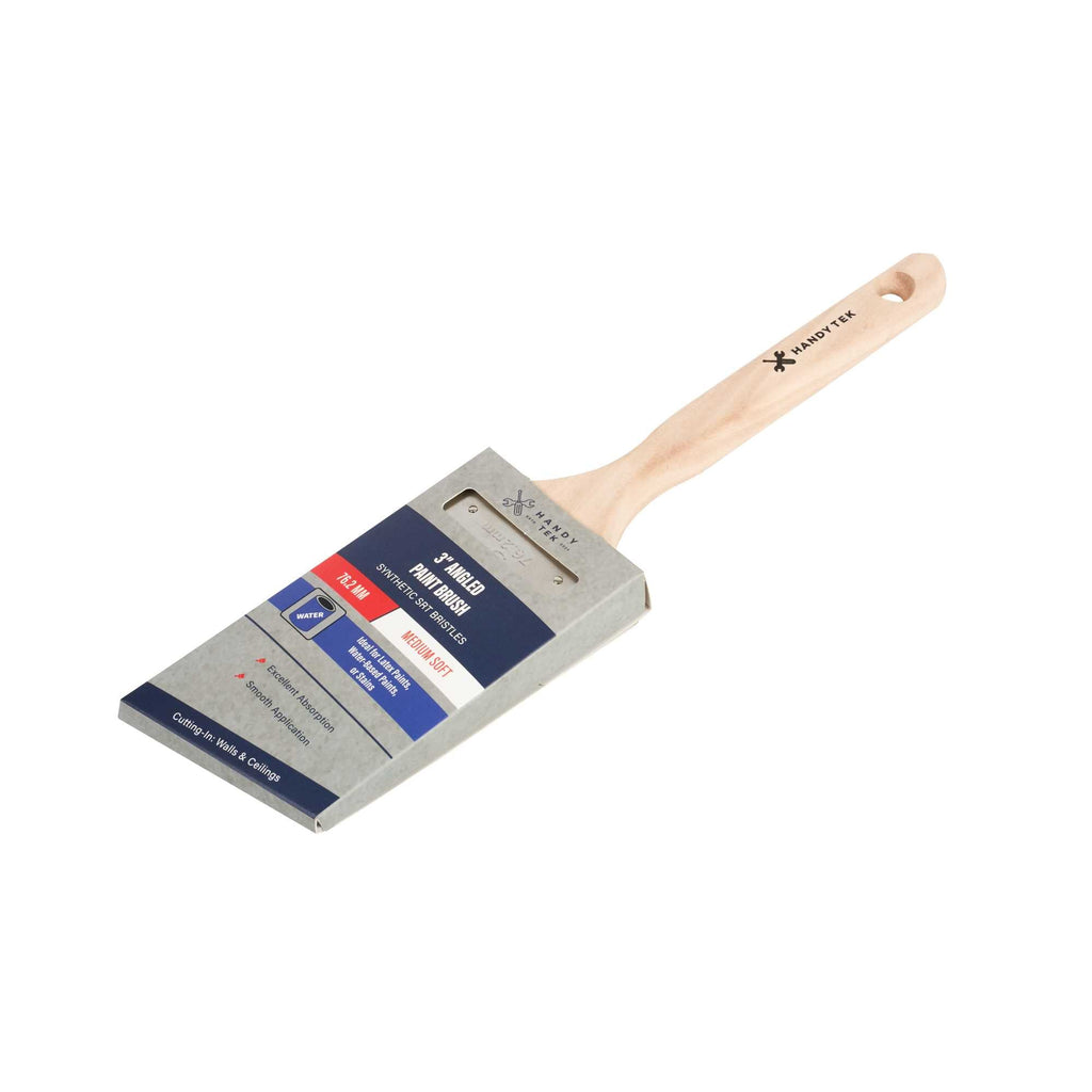 Handy Tek Synthetic Polyester Paint Brush - Angled, Long Handle - 3" - 6 count box