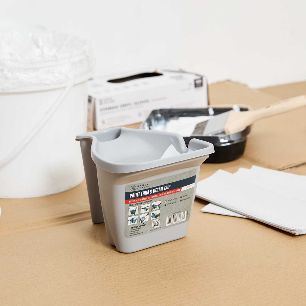 Handy Tek 28 oz Gray Plastic Paint Cup - with Brush Holder - 7 1/2" x 5 1/2" x 5" - 24 count box