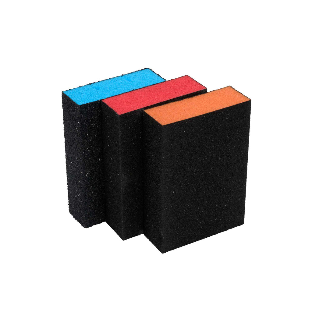 Handy Tek Assorted Grit Sanding Sponge Set - 4-Piece, Flat Edges, with Handle - 4 1/4" x 2 3/4" x 4 1/2" - 36 count box
