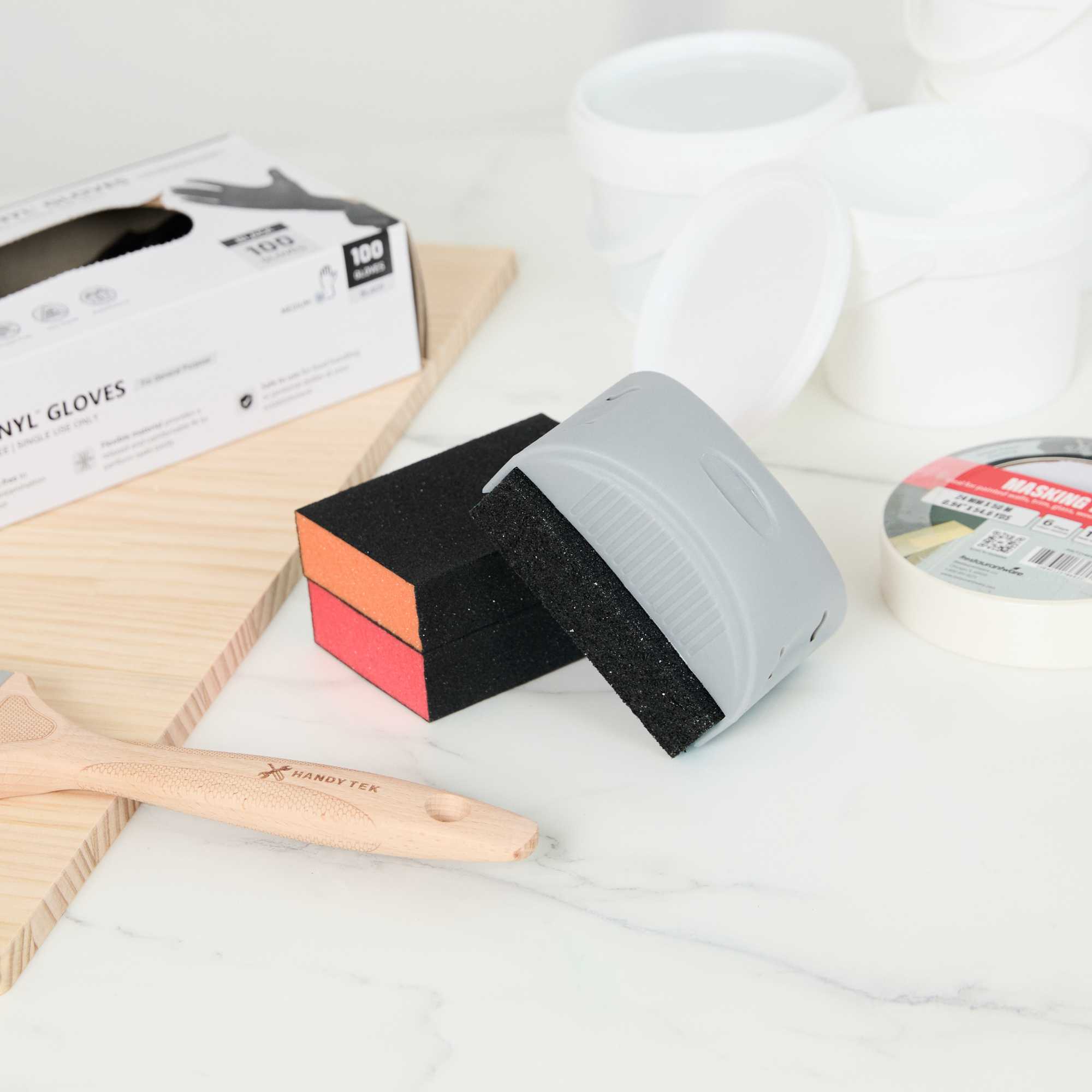 Handy Tek Assorted Grit Sanding Sponge Set - 4-Piece, Flat Edges, with Handle - 4 1/4" x 2 3/4" x 4 1/2" - 36 count box