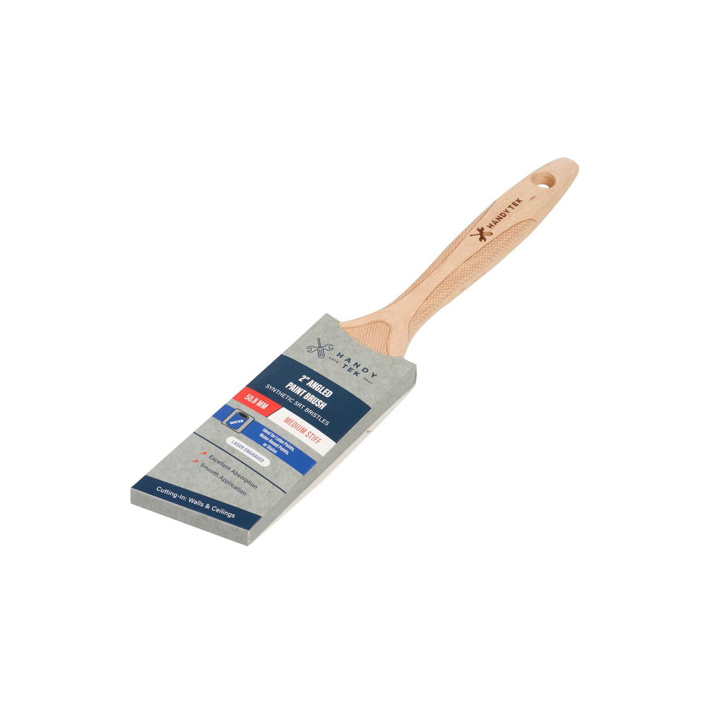Handy Tek Polyester Paint Brush - Angled, Soft Tip, Textured Handle - 2" - 12 count box