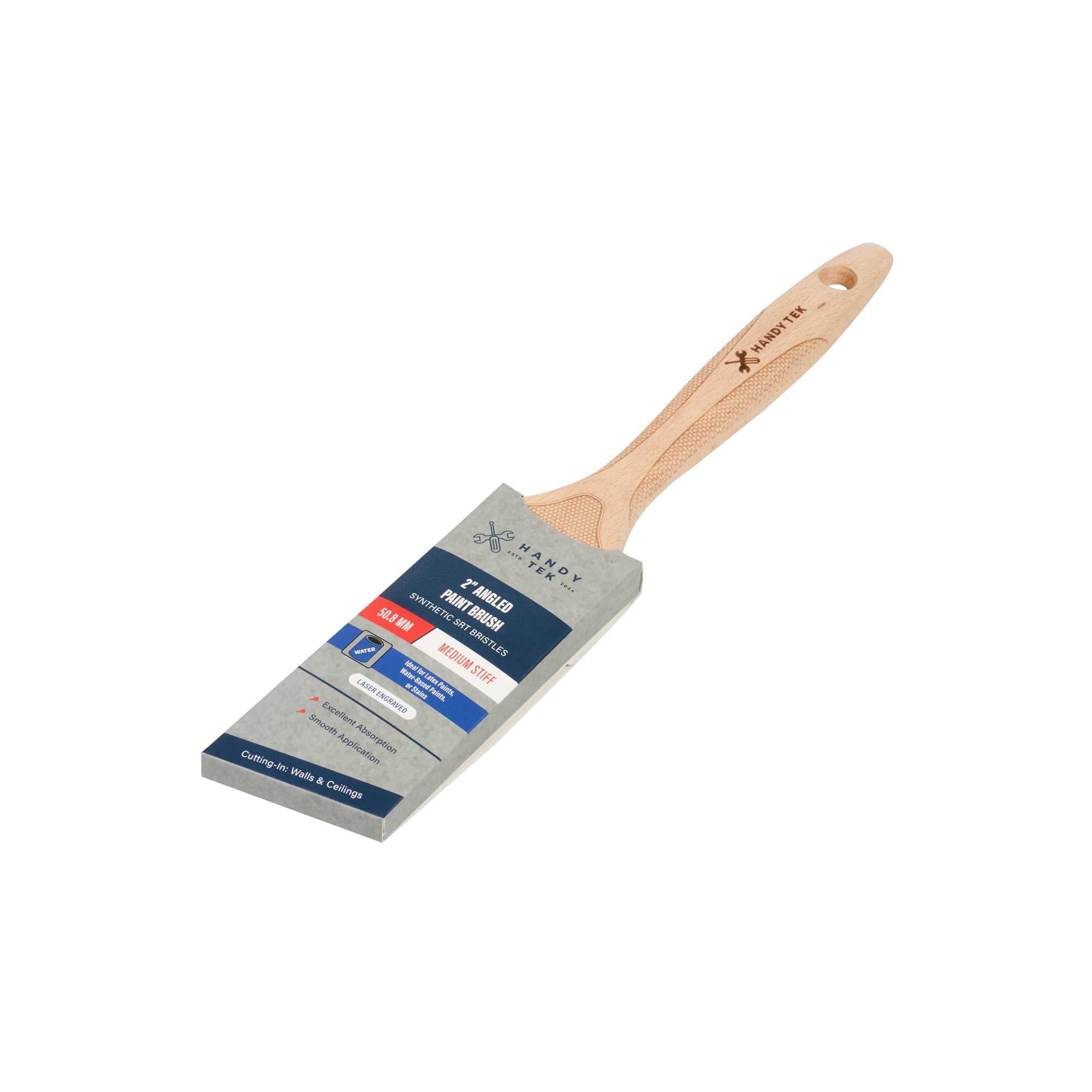 Handy Tek Polyester Paint Brush - Angled, Soft Tip, Textured Handle - 2" - 12 count box