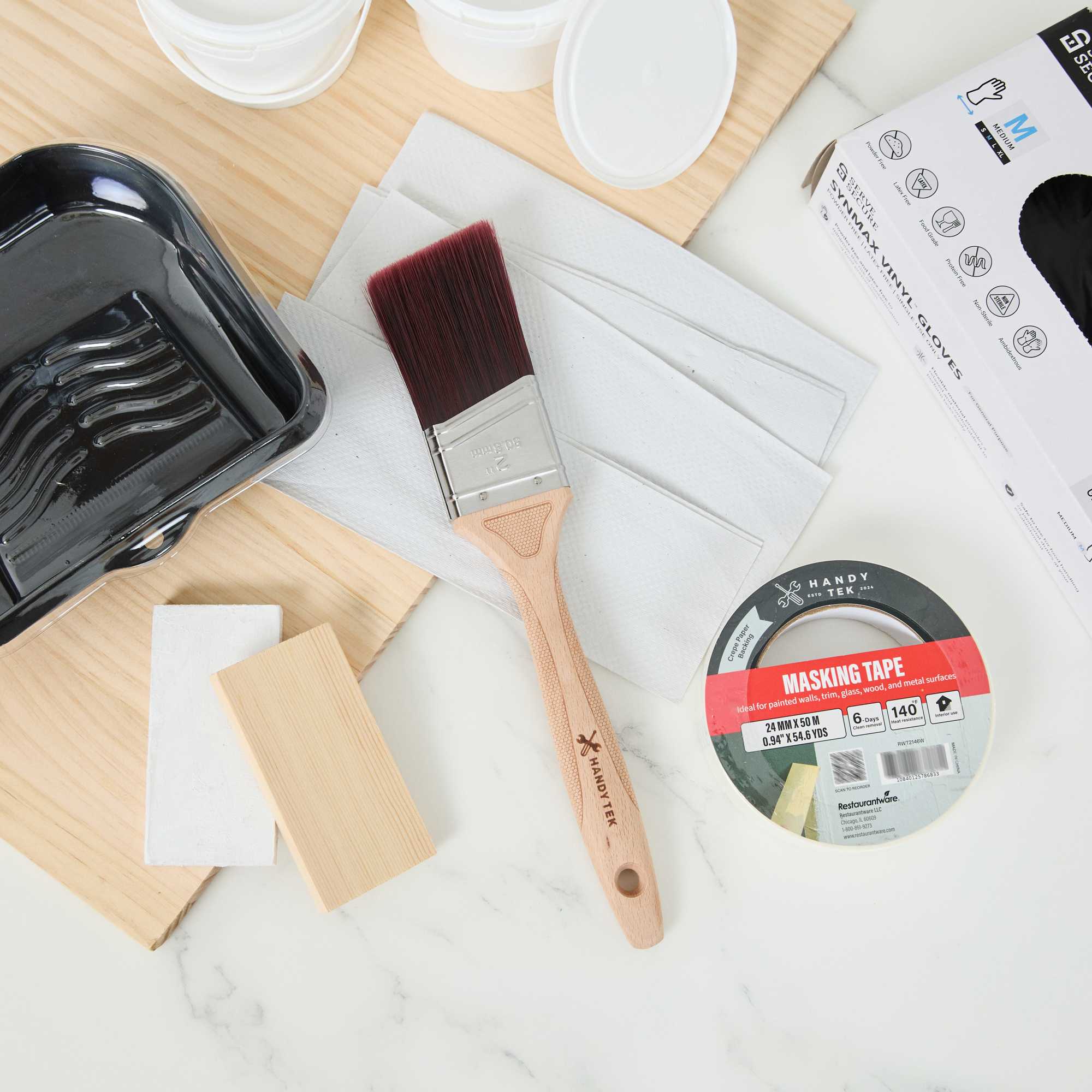 Handy Tek Polyester Paint Brush - Angled, Soft Tip, Textured Handle - 2" - 12 count box