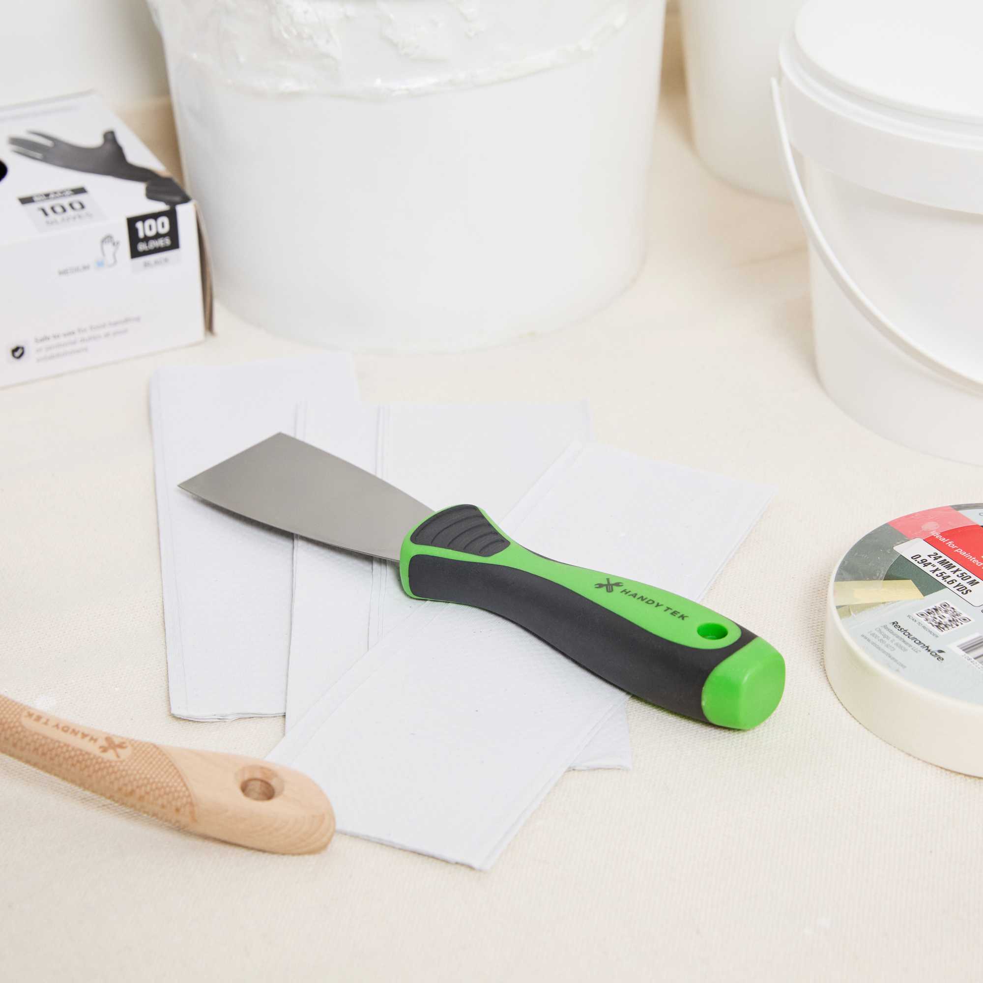 Handy Tek Carbon Steel Putty Knife - Flexible, Soft Grip Handle - 2" - 12 count box