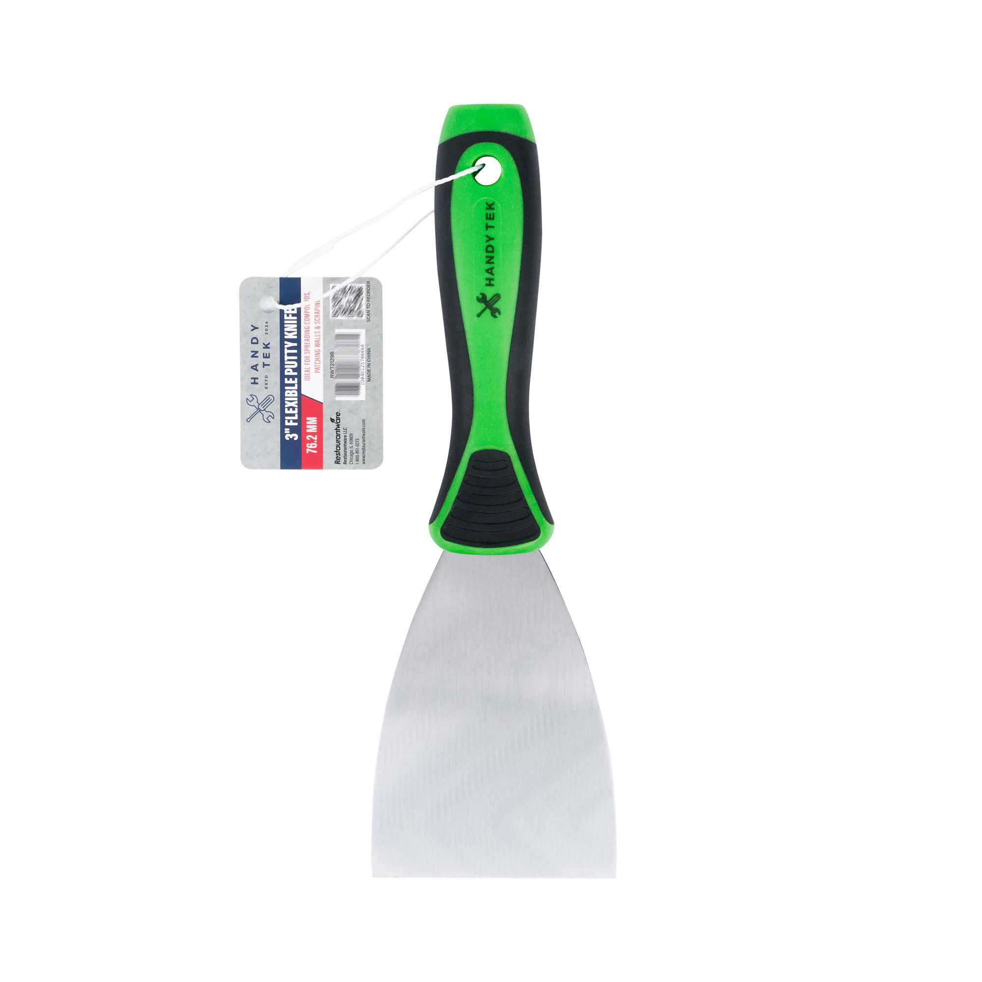 Handy Tek Carbon Steel Putty Knife - Flexible, Soft Grip Handle - 3" - 144 count box