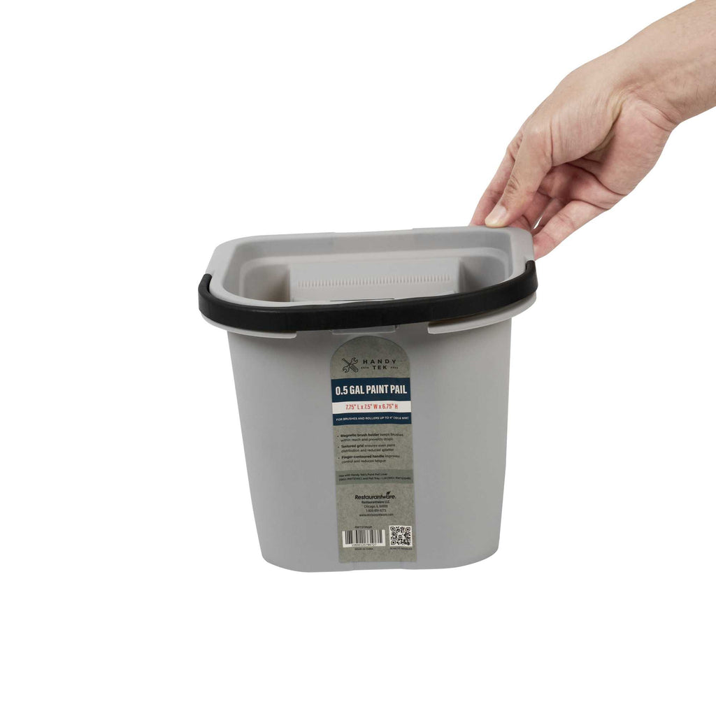 Handy Tek 0.5 gal Gray Plastic Paint Pail - with Magnetic Brush Holder - 7 3/4" x 7 1/2" x 6 3/4" - 1 count box