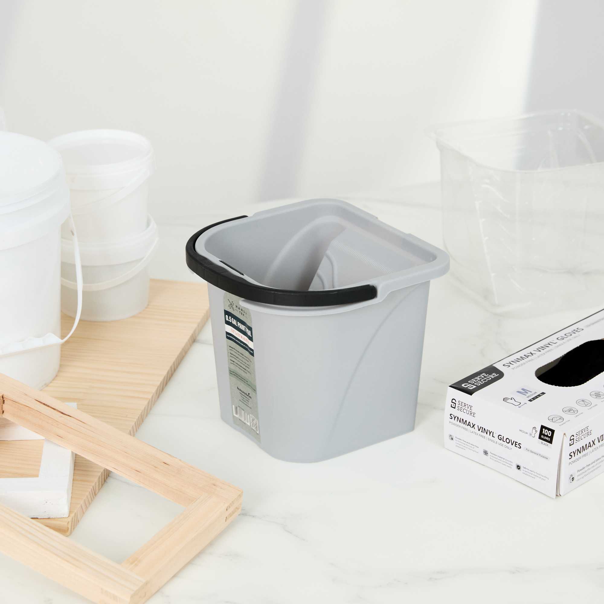 Handy Tek 0.5 gal Gray Plastic Paint Pail - with Magnetic Brush Holder - 7 3/4" x 7 1/2" x 6 3/4" - 1 count box