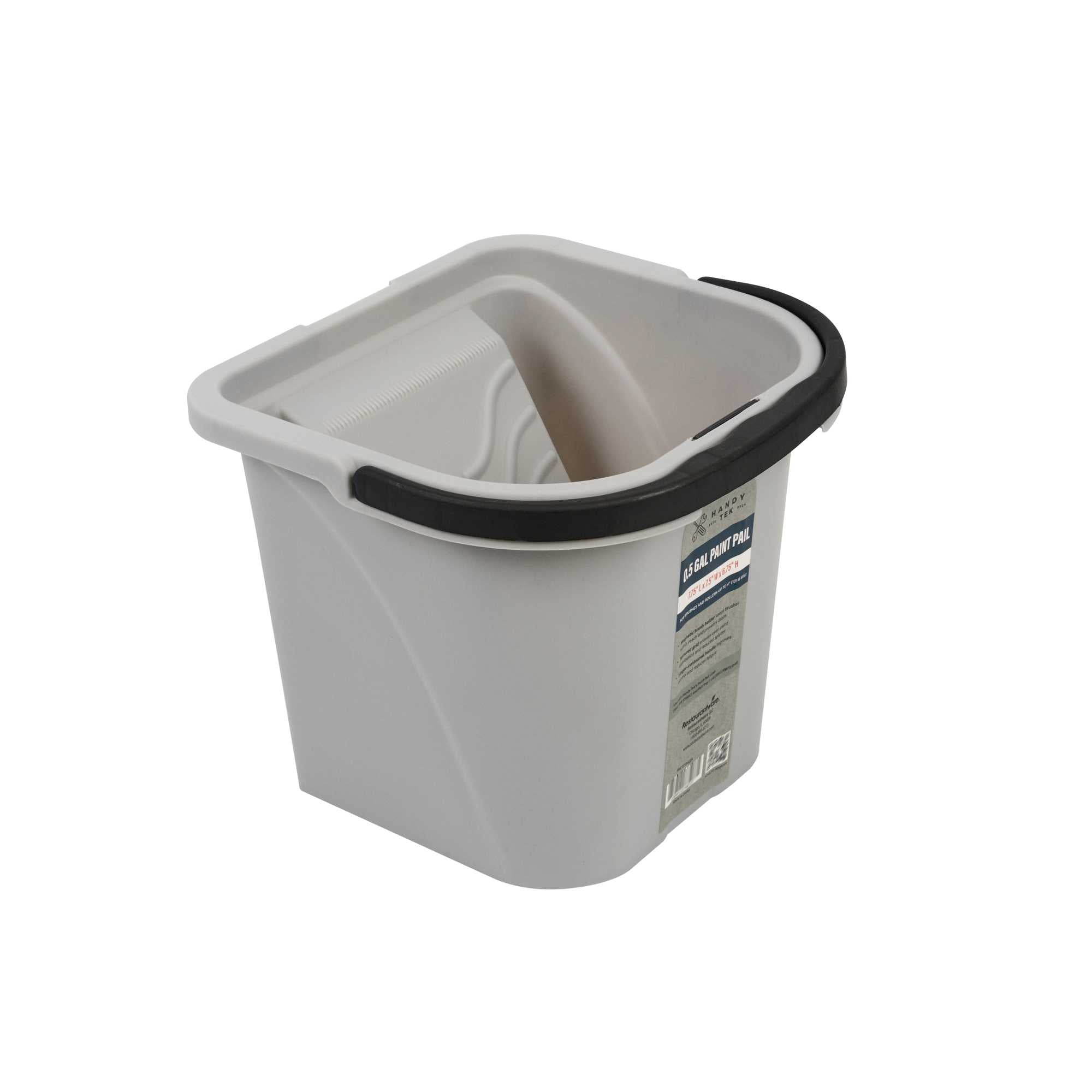 Handy Tek 0.5 gal Gray Plastic Paint Pail - with Magnetic Brush Holder - 7 3/4" x 7 1/2" x 6 3/4" - 50 count box