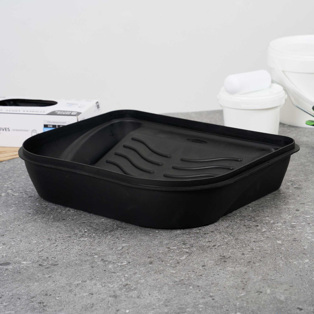 Handy Tek 5 qt Black Plastic Paint Tray / Pail Lid - Fits 3.5 gal Paint Pail - 14 3/4" x 12" x 3" - 24 count box