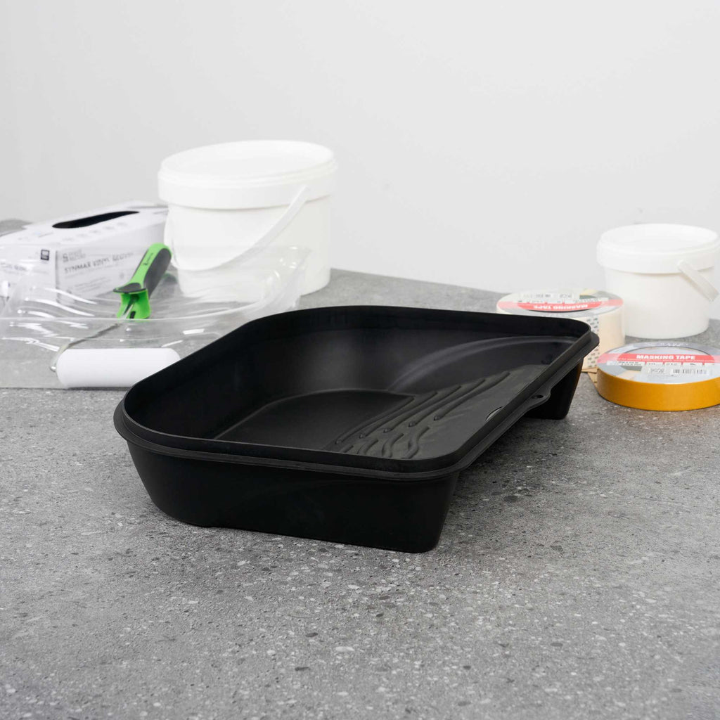 Handy Tek 5 qt Black Plastic Paint Tray / Pail Lid - Fits 3.5 gal Paint Pail - 14 3/4" x 12" x 3" - 24 count box