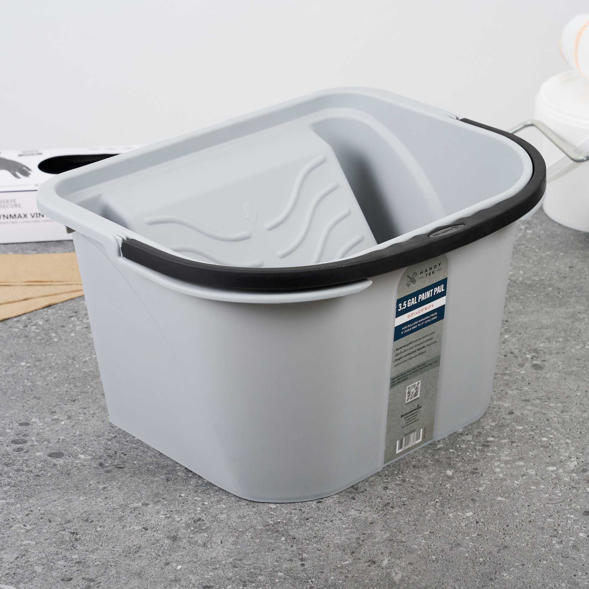 Handy Tek 3.5 gal Gray Plastic Paint Pail - 15 3/4" x 12 3/4" x 9" - 12 count box