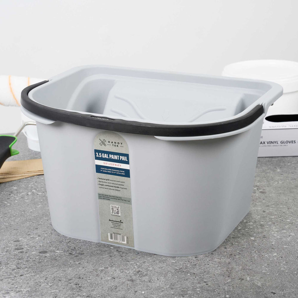 Handy Tek 3.5 gal Gray Plastic Paint Pail - 15 3/4" x 12 3/4" x 9" - 12 count box