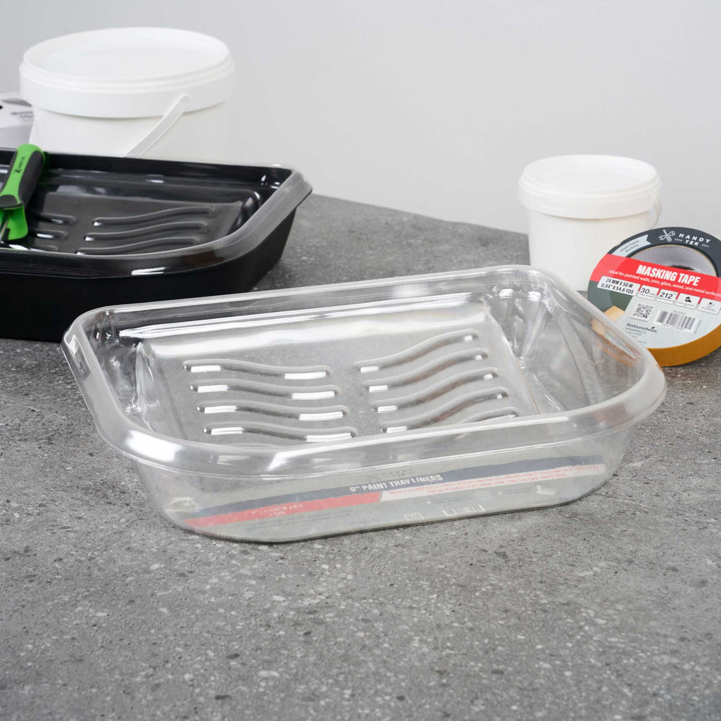 Handy Tek Clear Plastic Paint Tray Liner - Fits 120 qt Paint Tray / Pail Lid - 14" x 11 1/4" x 3" - 120 count box