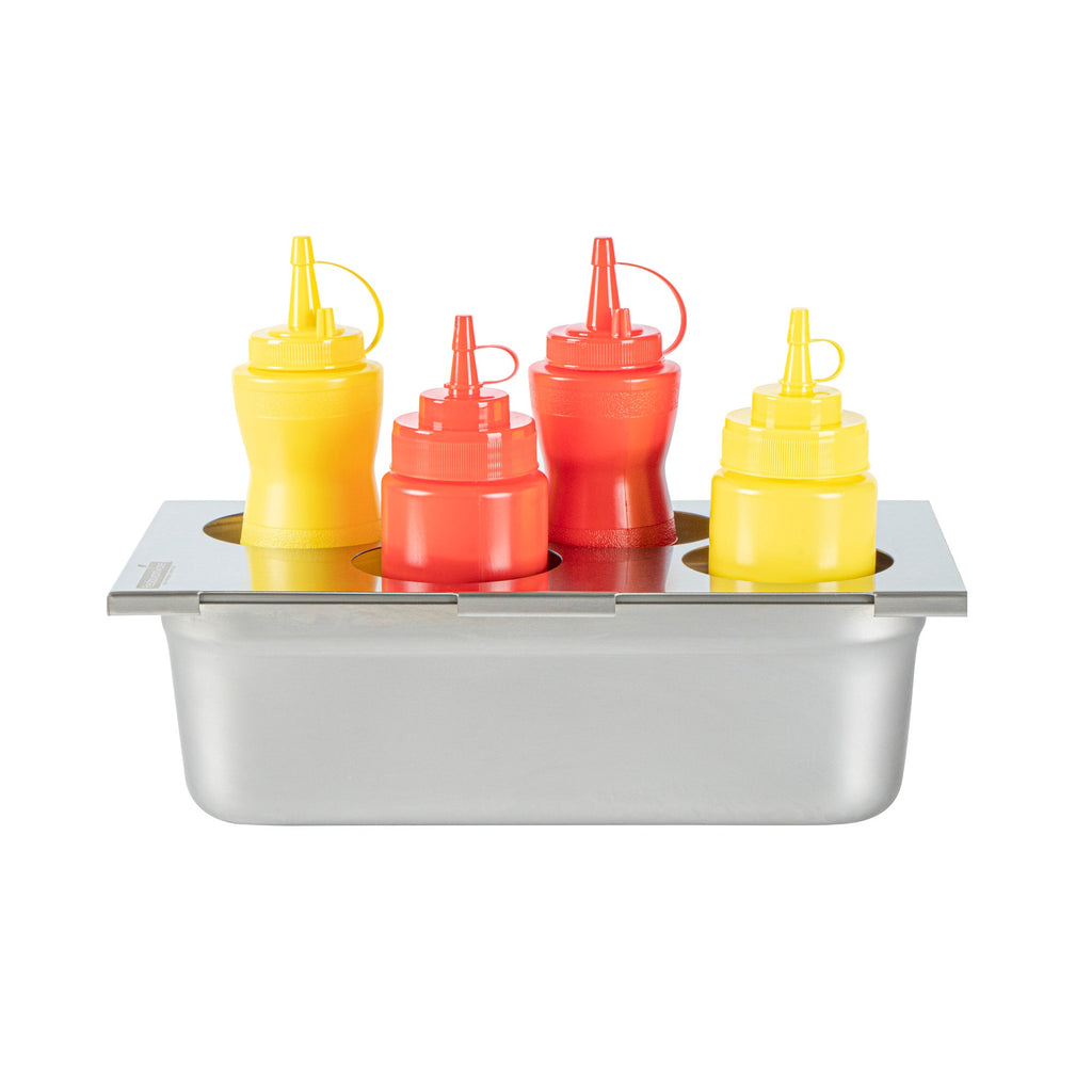 Met Lux Four Hole Stainless Steel Squeeze Bottle Holder Top - Fits 1/3 Size Pans - 12 3/4" x 7" - 1 count box