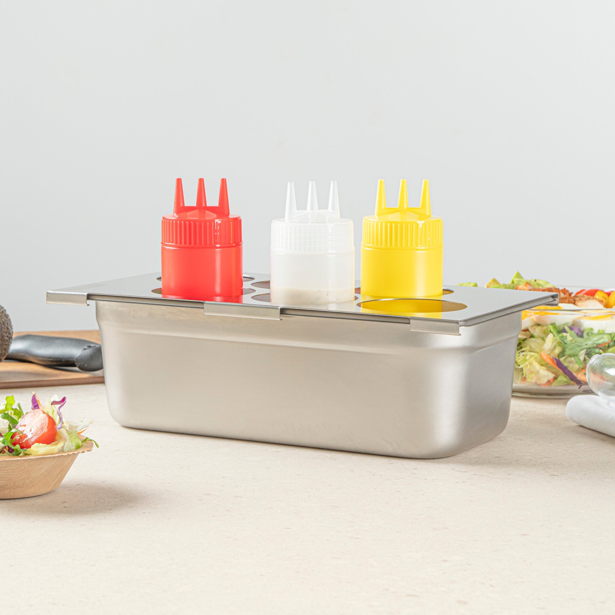 Met Lux Six Hole Stainless Steel Squeeze Bottle Holder Top - Fits 1/3 Size Pans - 12 3/4" x 7" - 1 count box
