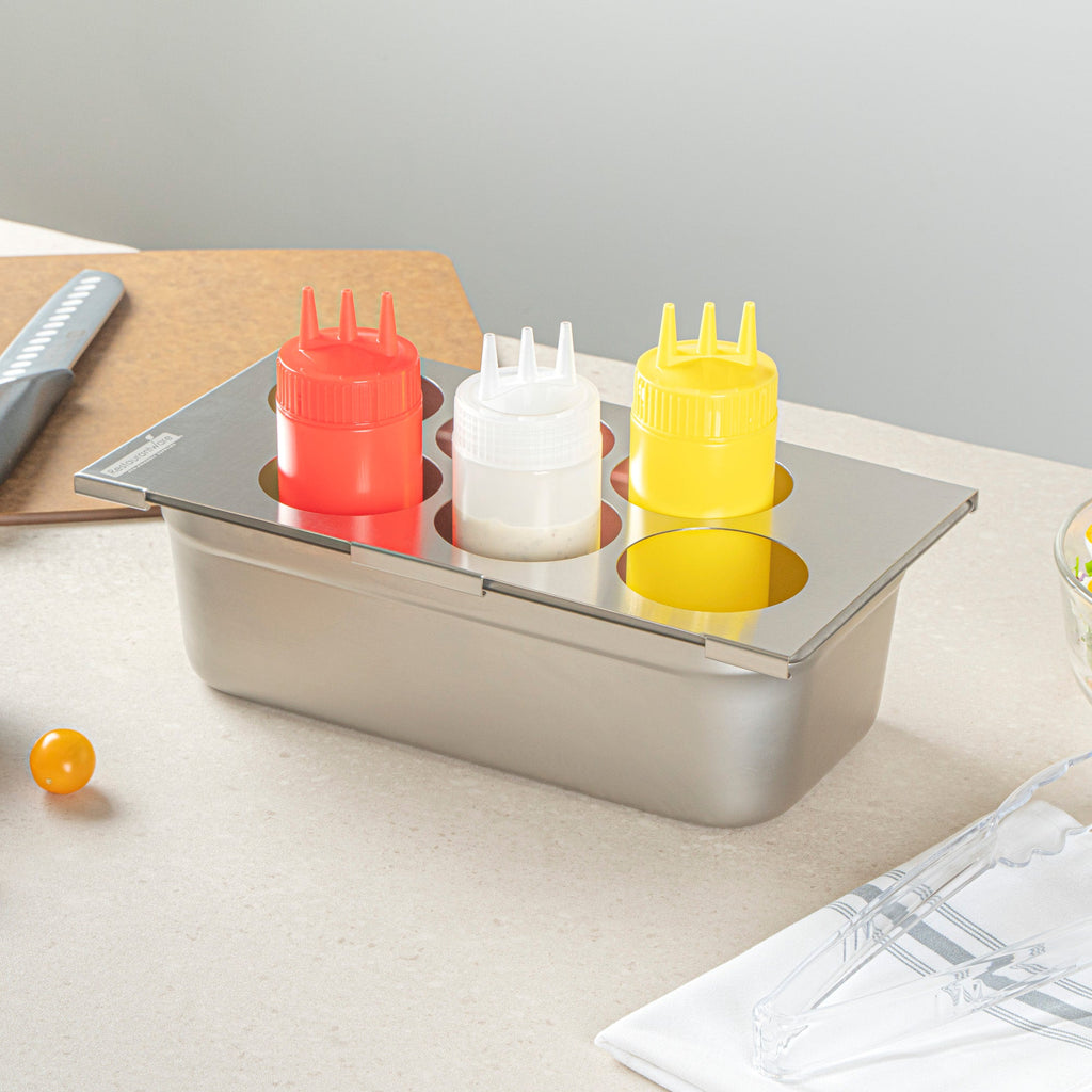Met Lux Six Hole Stainless Steel Squeeze Bottle Holder Top - Fits 1/3 Size Pans - 12 3/4" x 7" - 1 count box