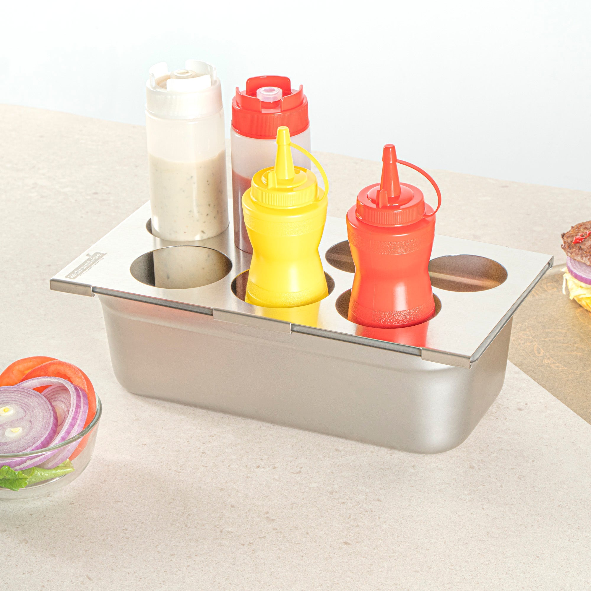 Met Lux Seven Hole Stainless Steel Squeeze Bottle Holder Top - Fits 1/3 Size Pans - 12 3/4" x 7" - 1 count box