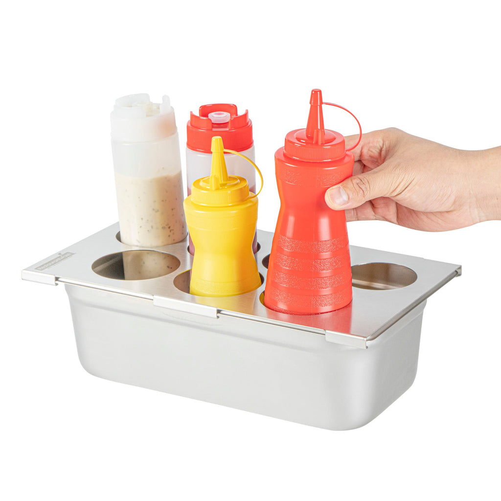 Met Lux Seven Hole Stainless Steel Squeeze Bottle Holder Top - Fits 1/3 Size Pans - 12 3/4" x 7" - 1 count box