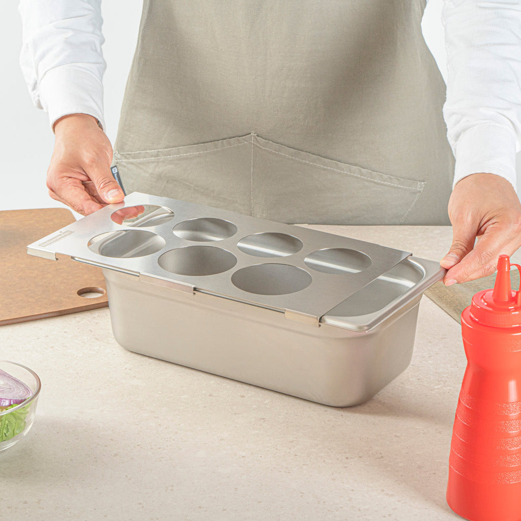 Met Lux Seven Hole Stainless Steel Squeeze Bottle Holder Top - Fits 1/3 Size Pans - 12 3/4" x 7" - 1 count box