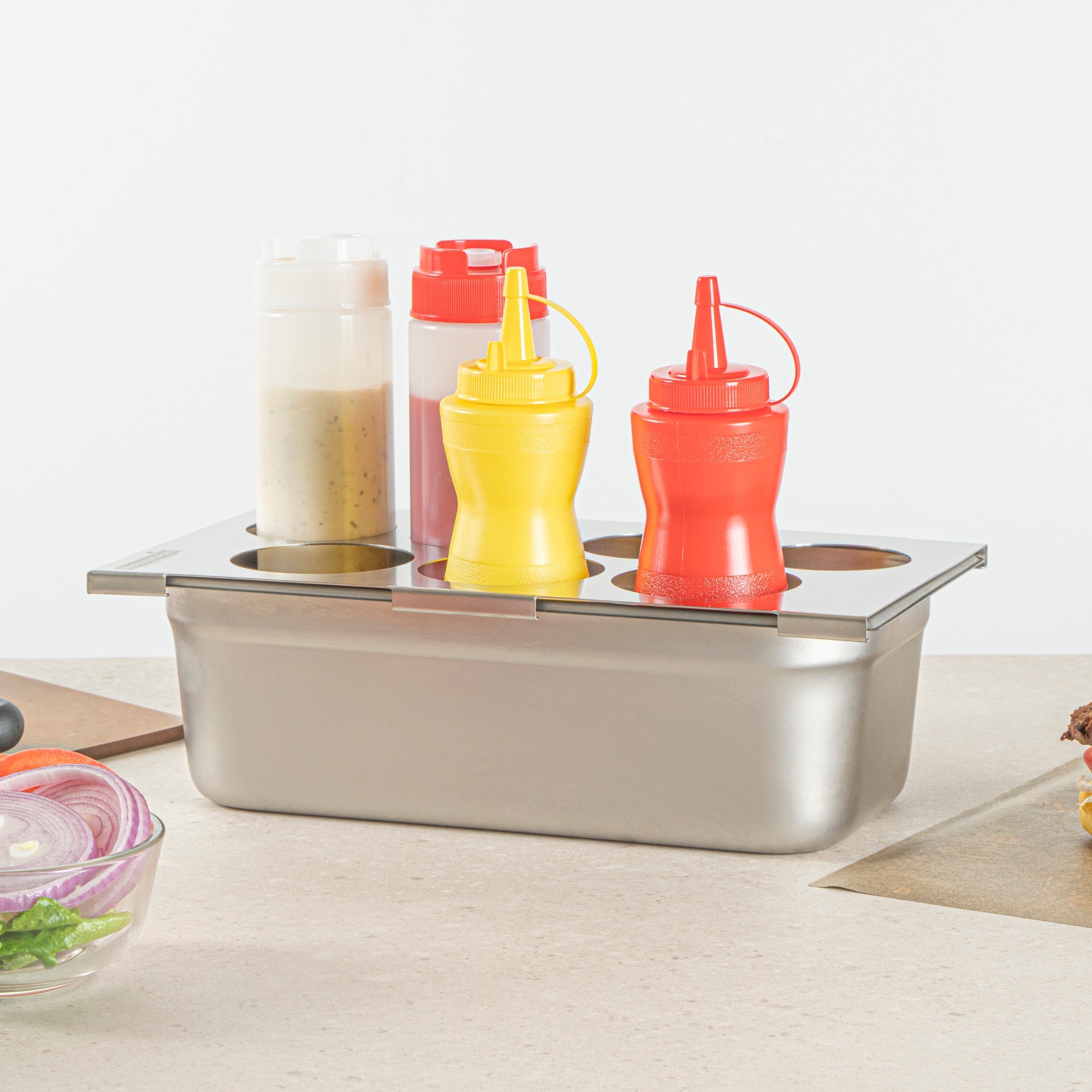 Met Lux Seven Hole Stainless Steel Squeeze Bottle Holder Top - Fits 1/3 Size Pans - 12 3/4" x 7" - 1 count box