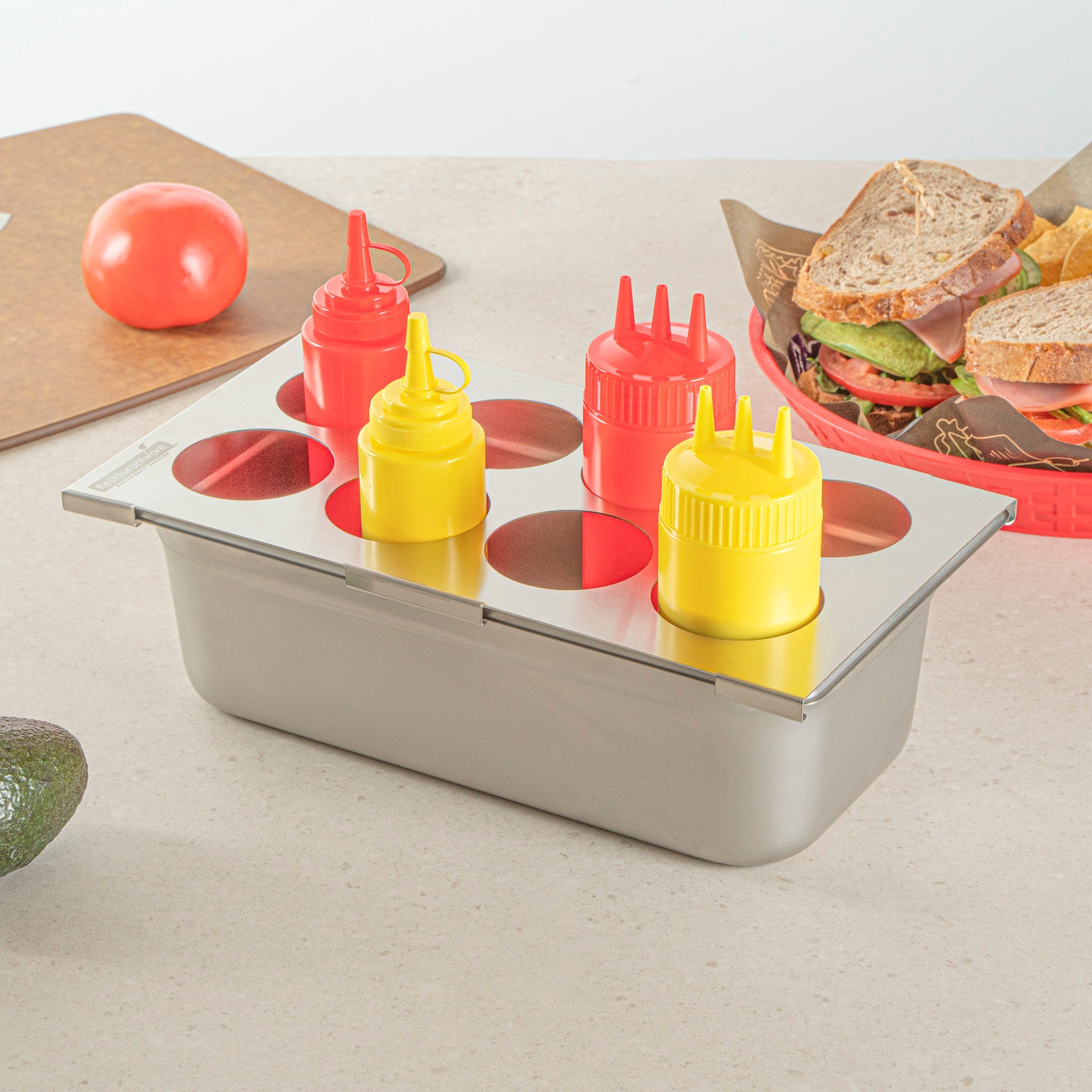 Met Lux Eight Hole Stainless Steel Squeeze Bottle Holder Top - Fits 1/3 Size Pans - 12 3/4" x 7" - 1 count box