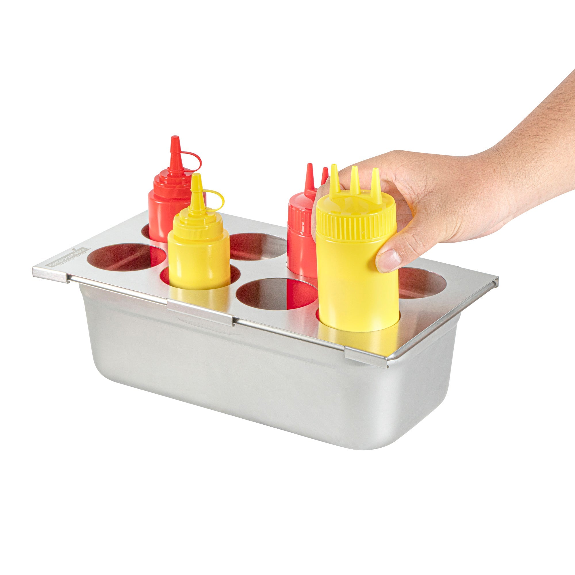 Met Lux Eight Hole Stainless Steel Squeeze Bottle Holder Top - Fits 1/3 Size Pans - 12 3/4" x 7" - 1 count box