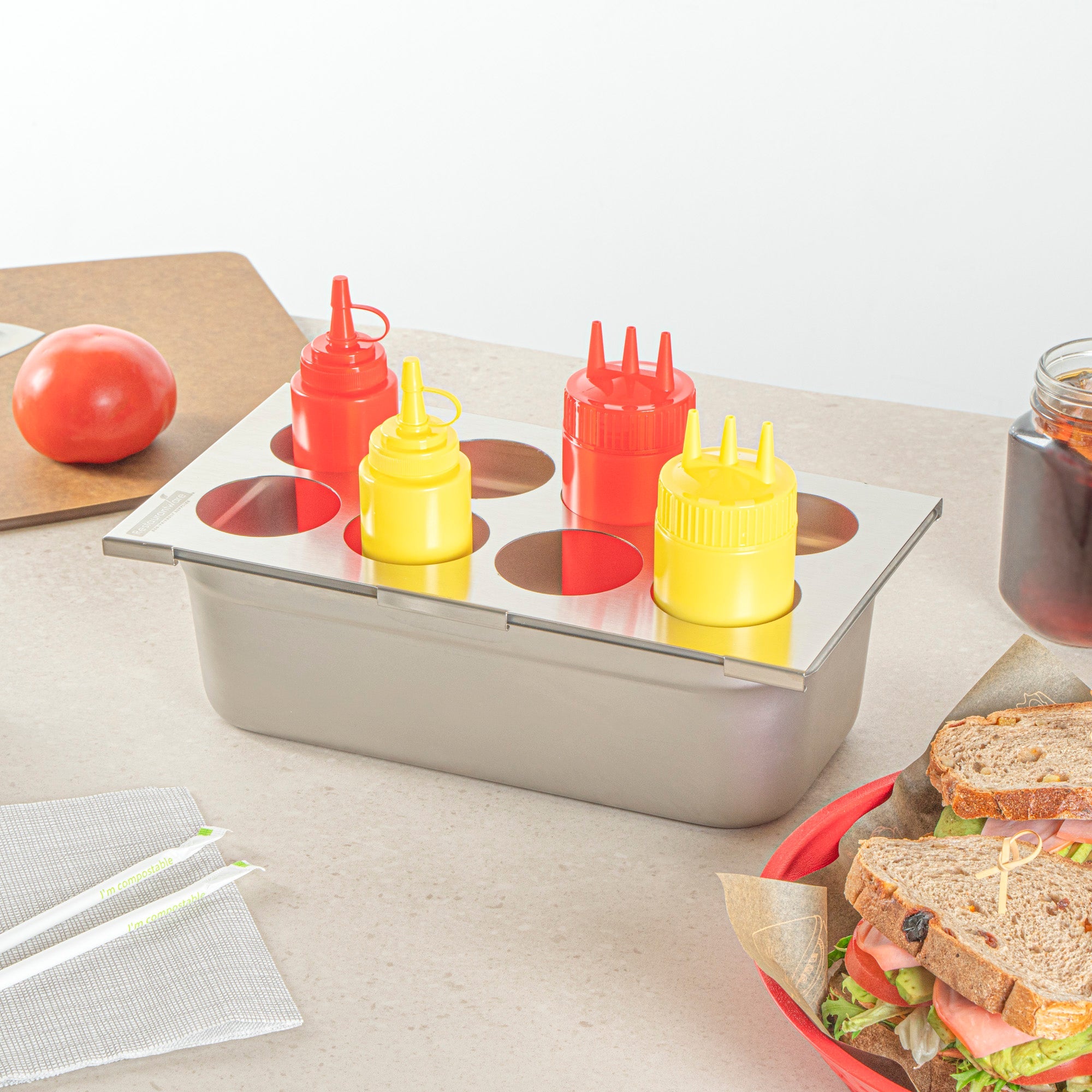 Met Lux Eight Hole Stainless Steel Squeeze Bottle Holder Top - Fits 1/3 Size Pans - 12 3/4" x 7" - 1 count box