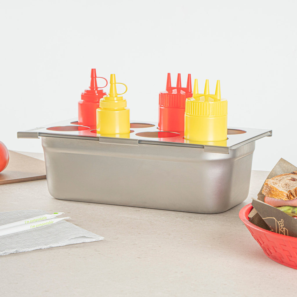 Met Lux Eight Hole Stainless Steel Squeeze Bottle Holder Top - Fits 1/3 Size Pans - 12 3/4" x 7" - 1 count box