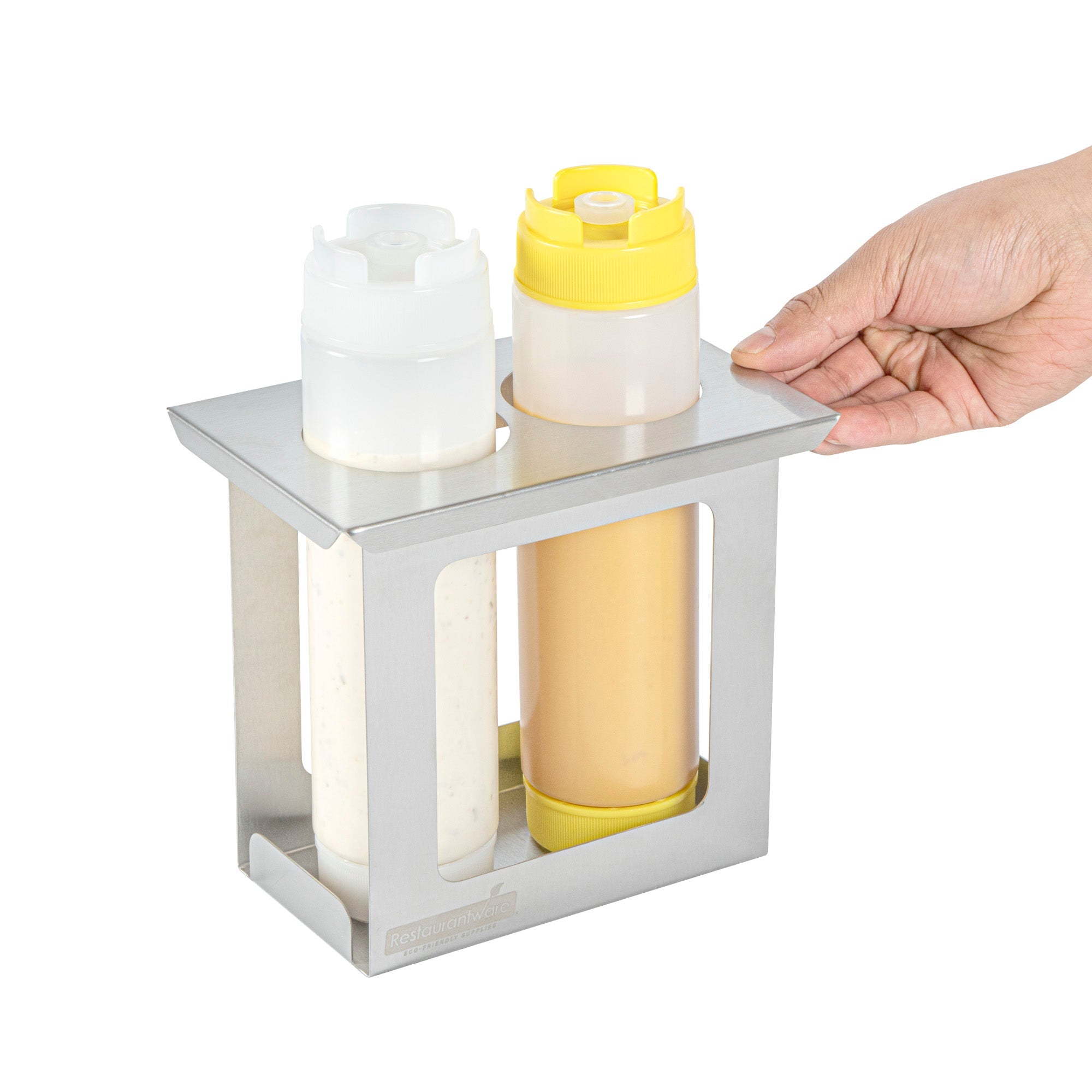Met Lux Two Hole Stainless Steel Squeeze Bottle Holder - Fits 1/9 Size Opening - 7" x 4 1/2" x 6 1/4" - 1 count box