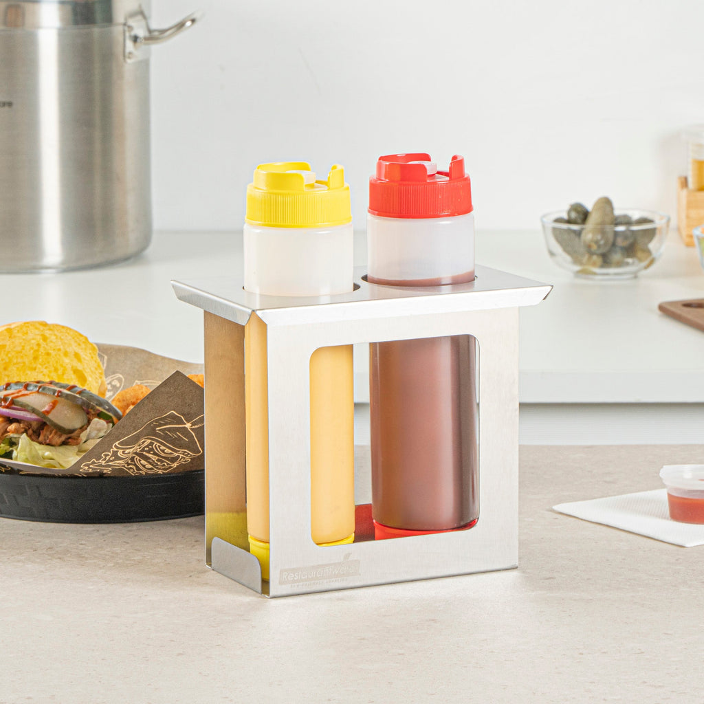 Met Lux Two Hole Stainless Steel Squeeze Bottle Holder - Fits 1/9 Size Opening - 7" x 4 1/2" x 6 1/4" - 1 count box
