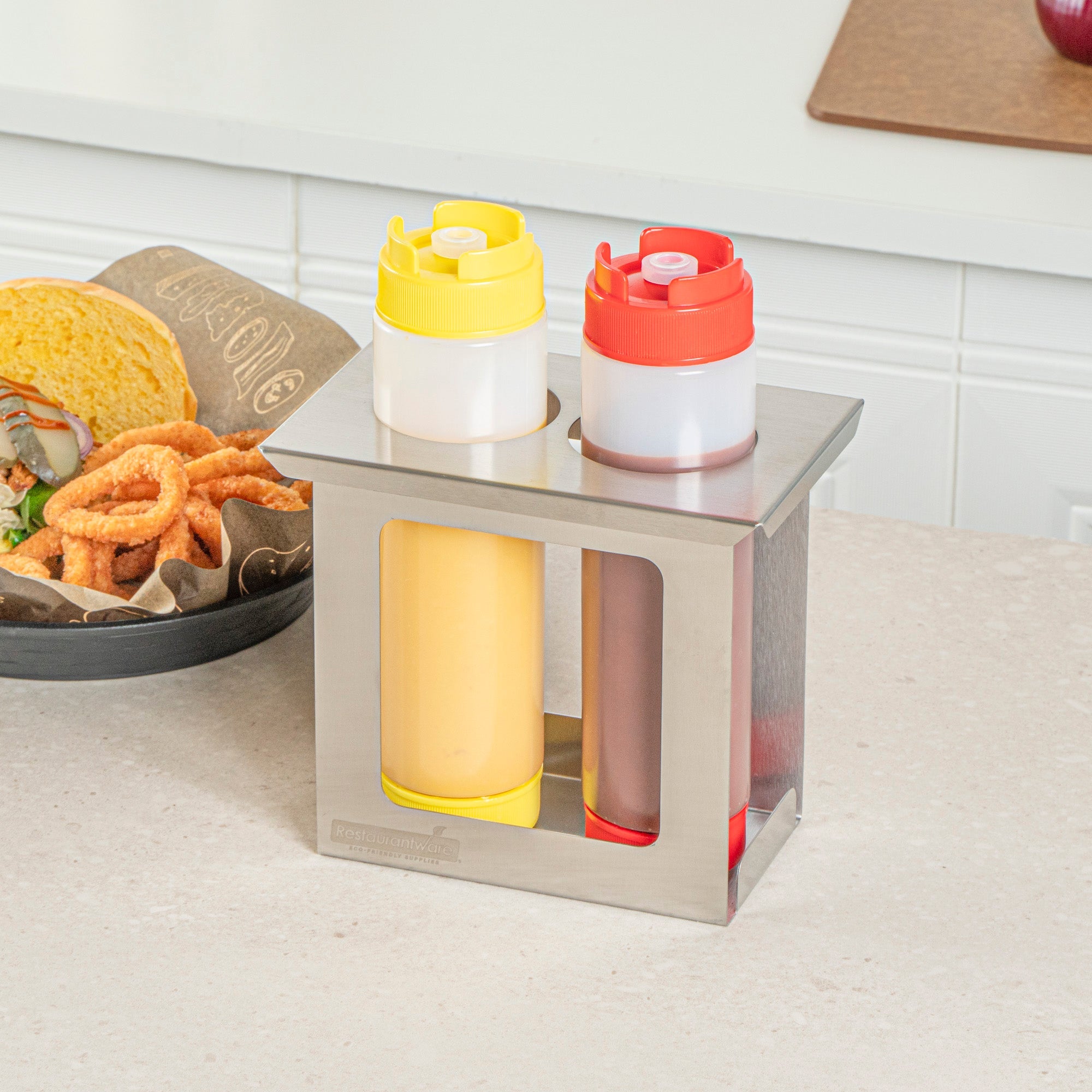 Met Lux Two Hole Stainless Steel Squeeze Bottle Holder - Fits 1/9 Size Opening - 7" x 4 1/2" x 6 1/4" - 1 count box