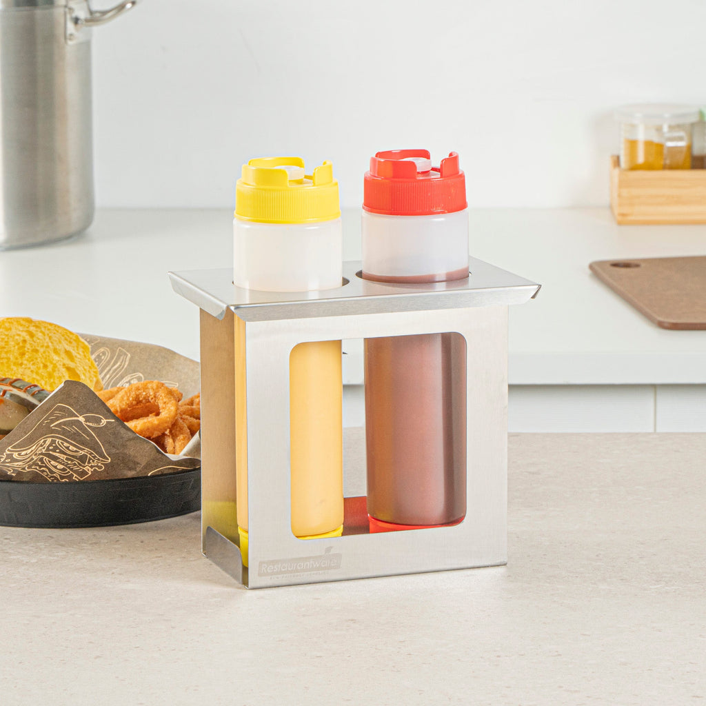 Met Lux Two Hole Stainless Steel Squeeze Bottle Holder - Fits 1/9 Size Opening - 7" x 4 1/2" x 6 1/4" - 1 count box