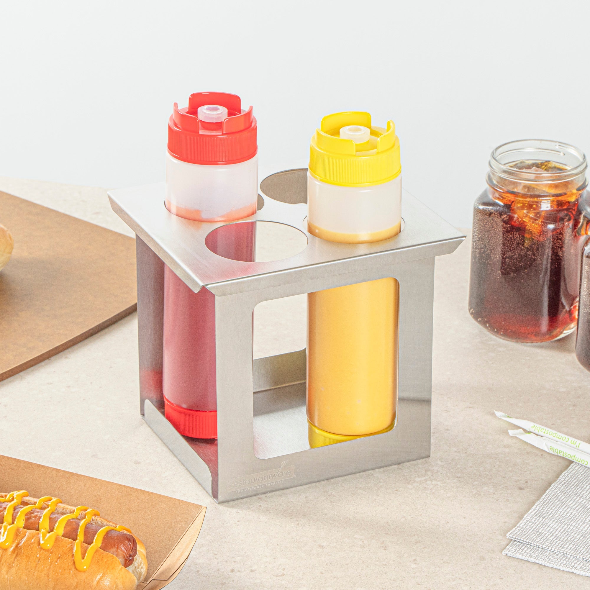 Met Lux Four Hole Stainless Steel Squeeze Bottle Holder - Fits 1/6 Size Opening - 6 1/4" x 7" x 6 1/4" - 1 count box