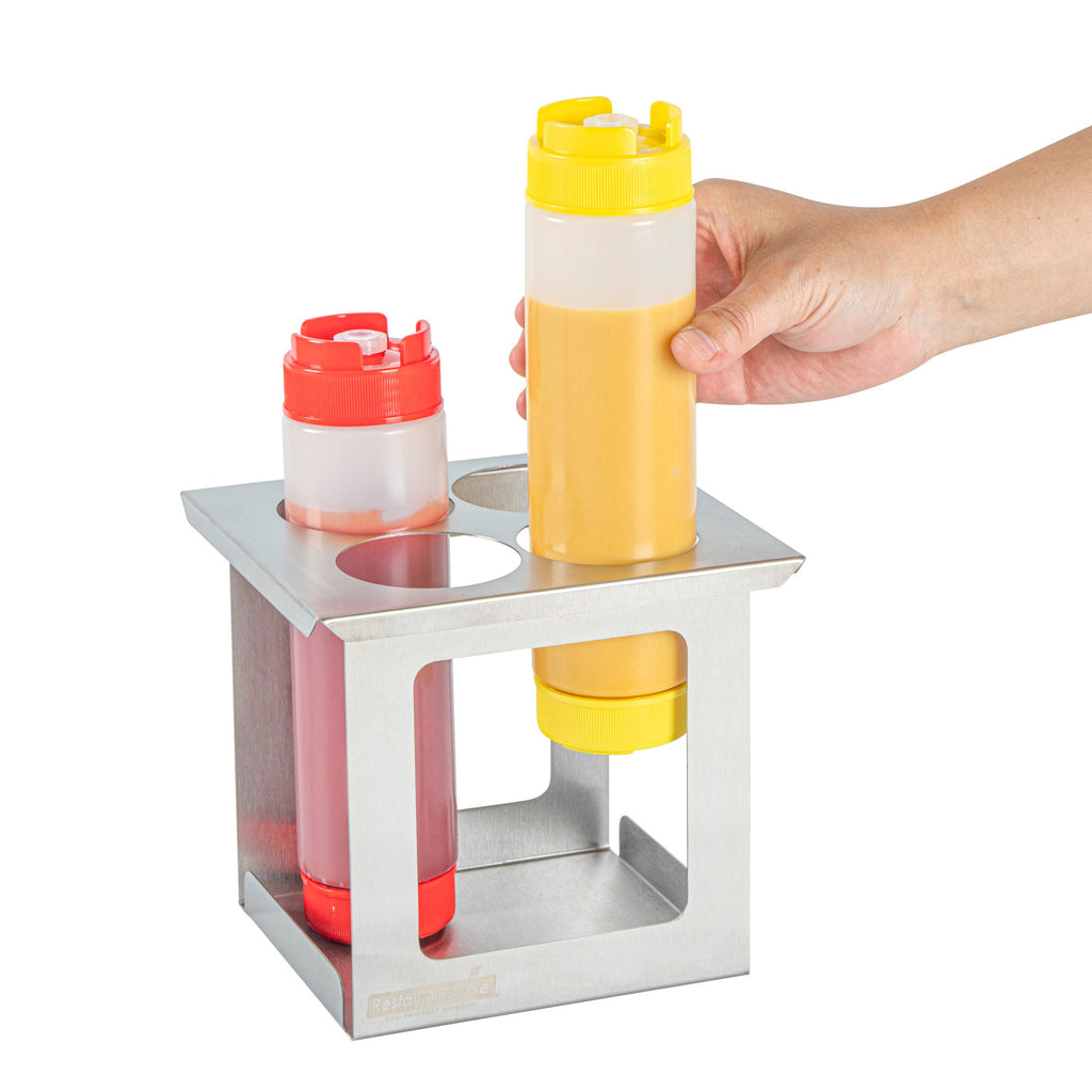 Met Lux Four Hole Stainless Steel Squeeze Bottle Holder - Fits 1/6 Size Opening - 6 1/4" x 7" x 6 1/4" - 1 count box